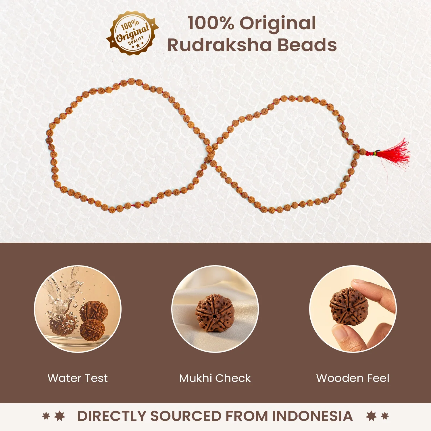 5 Mukhi Rudraksha Mala - 7mm, 108+1 beads - Image 4