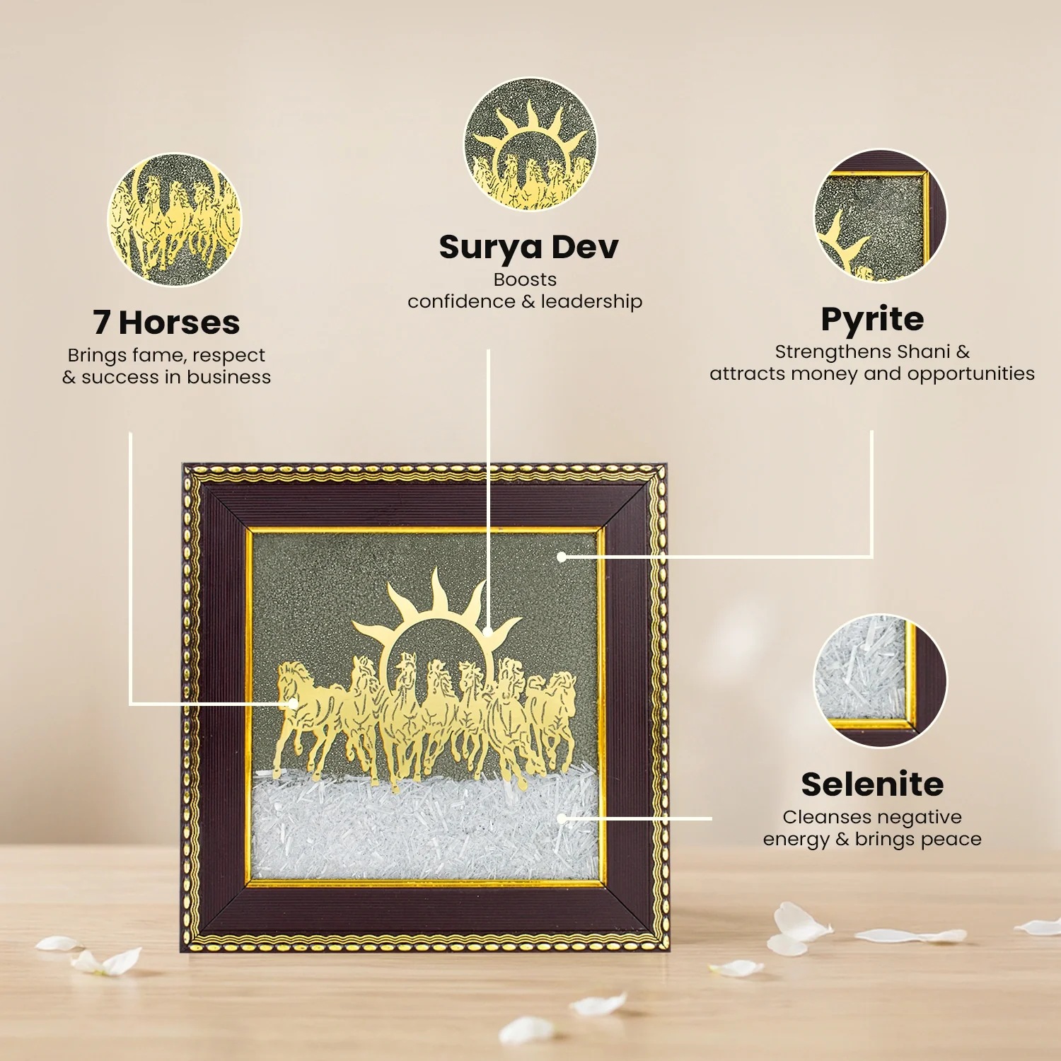 7 Horses on Pyrite & Selenite Dust Frame - Image 7