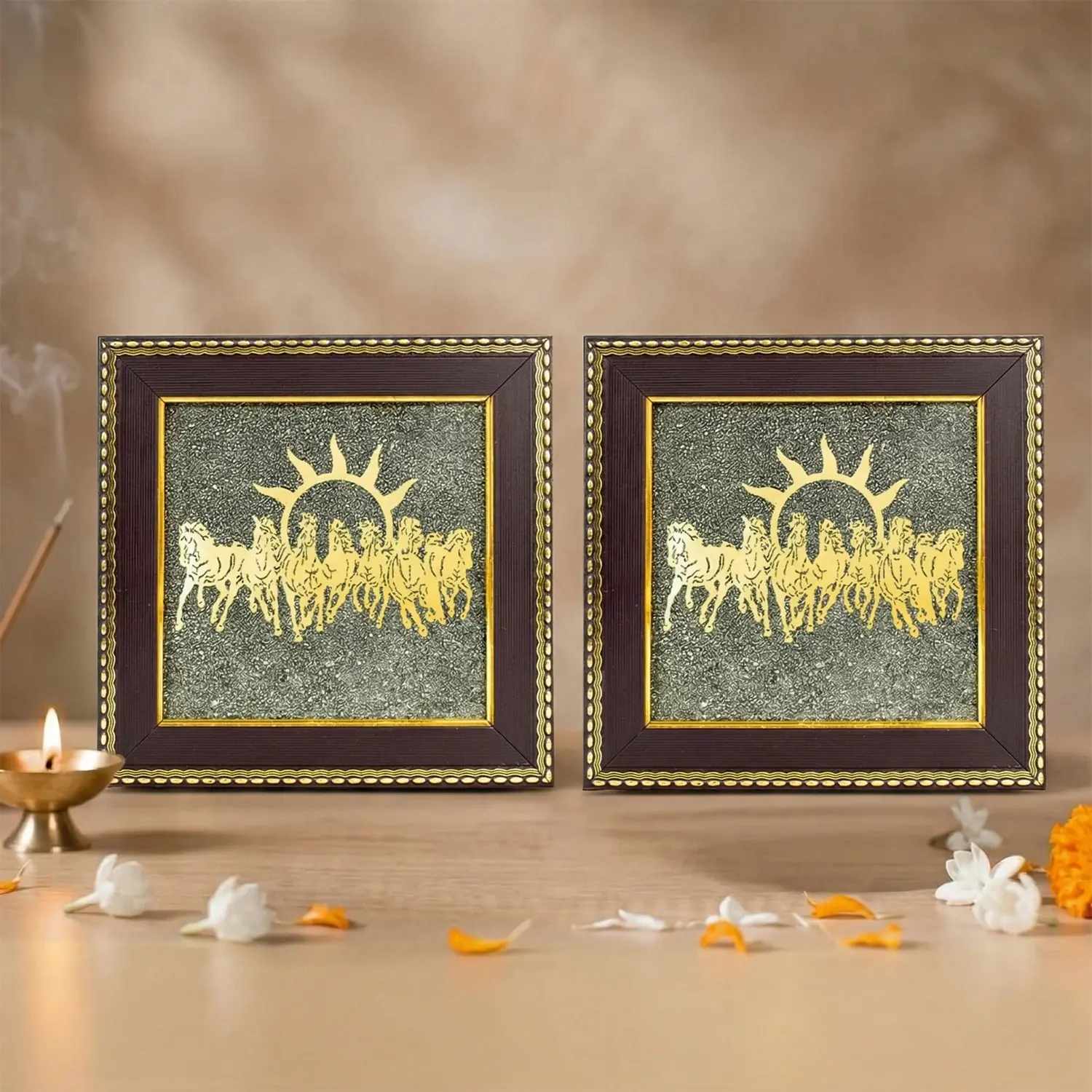 7 Horses on Raw Pyrite Frame - Image 12