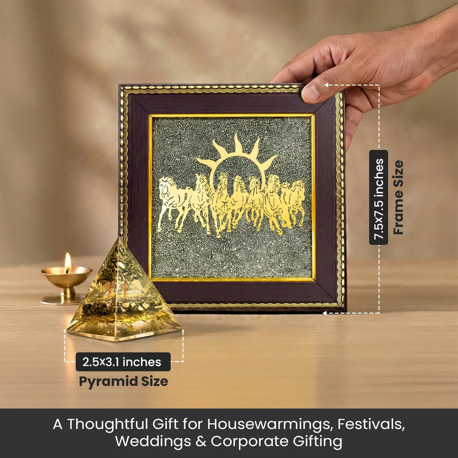 7 Horses on Raw Pyrite Frame with FREE Money Magnet Pyramid - Image 10