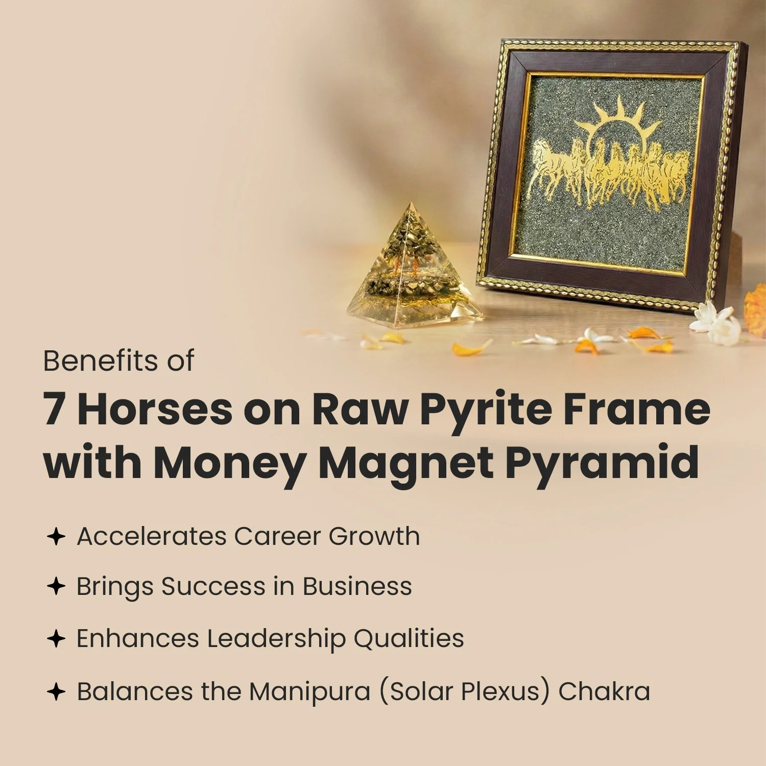 7 Horses on Raw Pyrite Frame with FREE Money Magnet Pyramid - Image 5