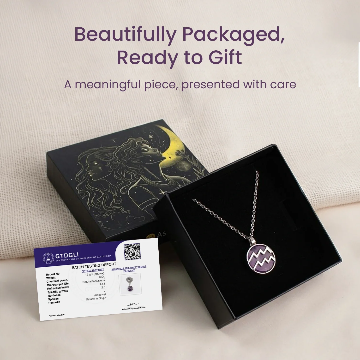 Aquarius Pendant (कुंभ राशि) with Amethyst - Image 13
