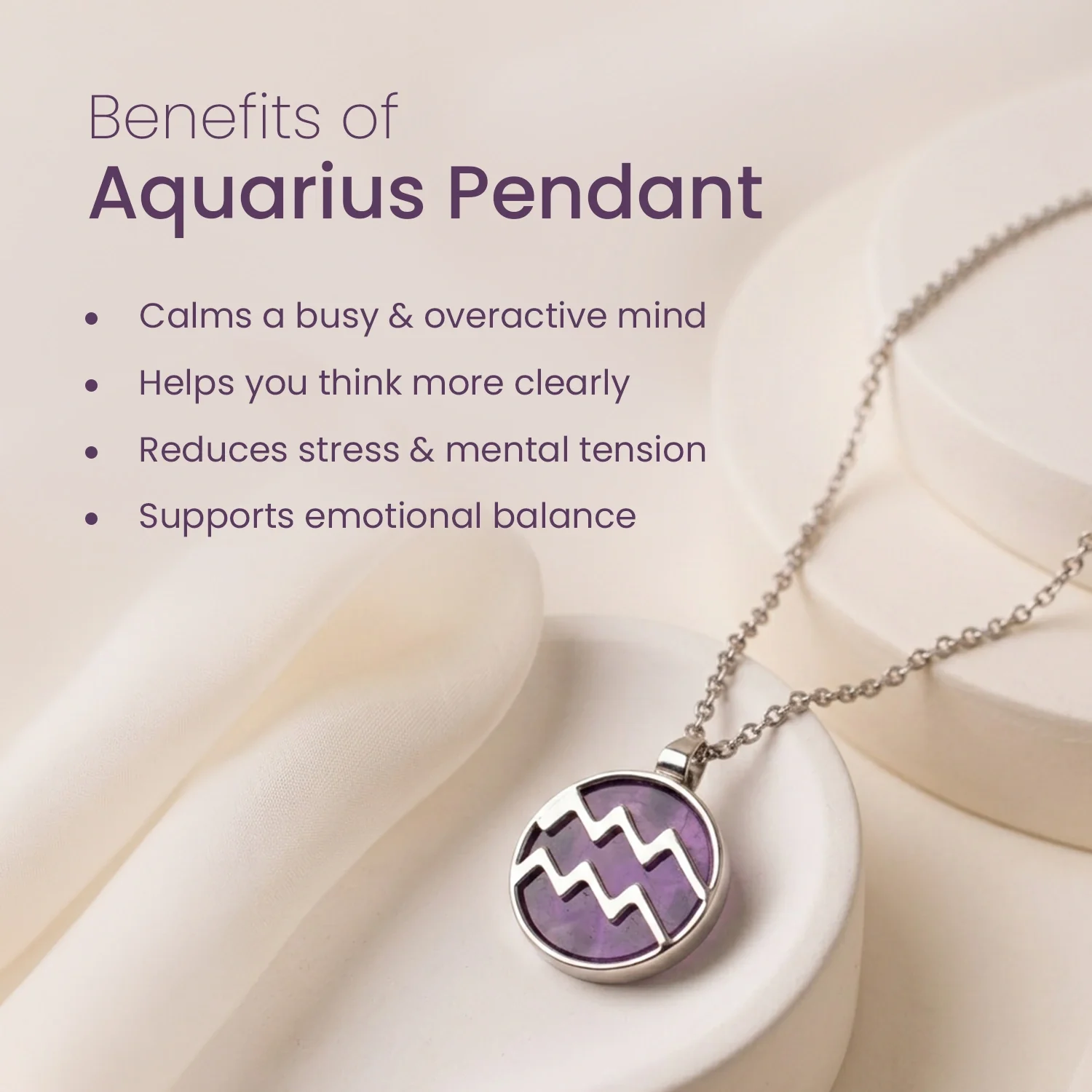 Aquarius Pendant (कुंभ राशि) with Amethyst - Image 6