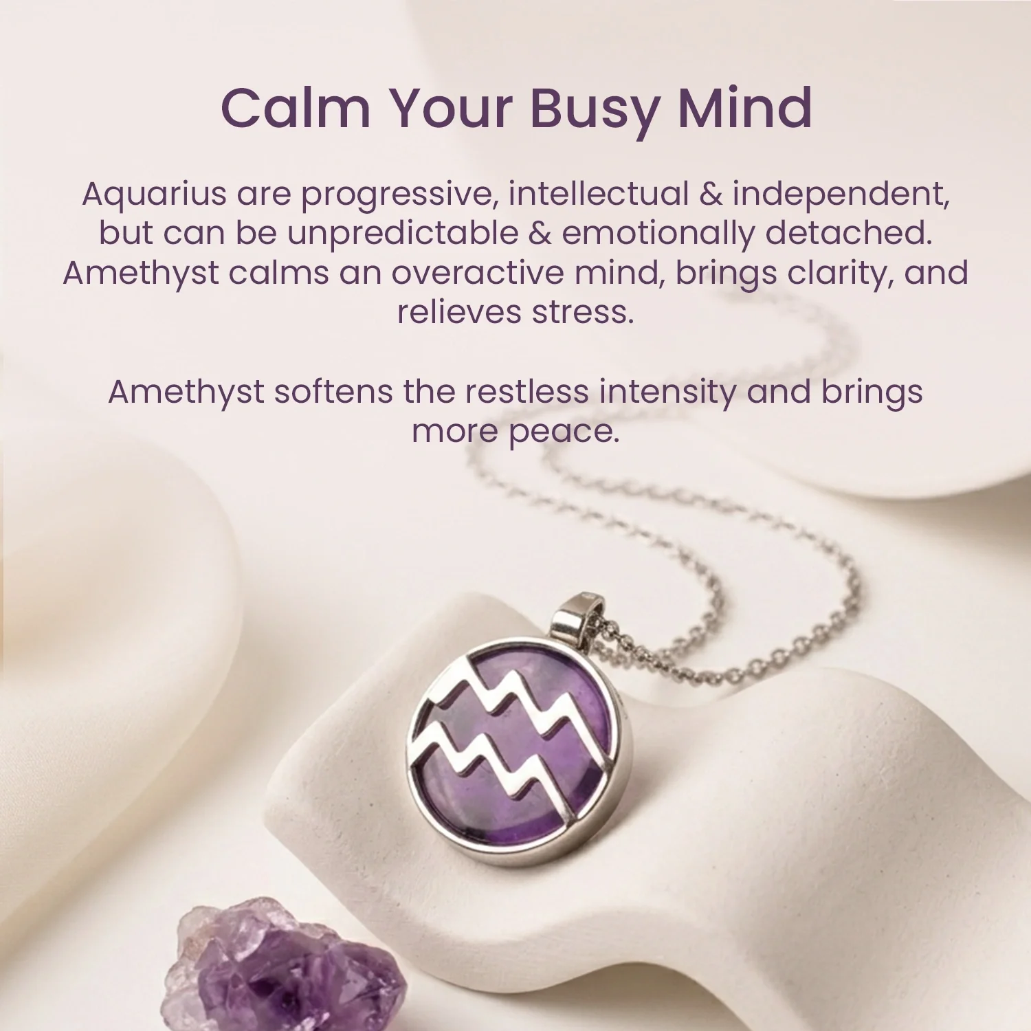 Aquarius Pendant (कुंभ राशि) with Amethyst - Image 7