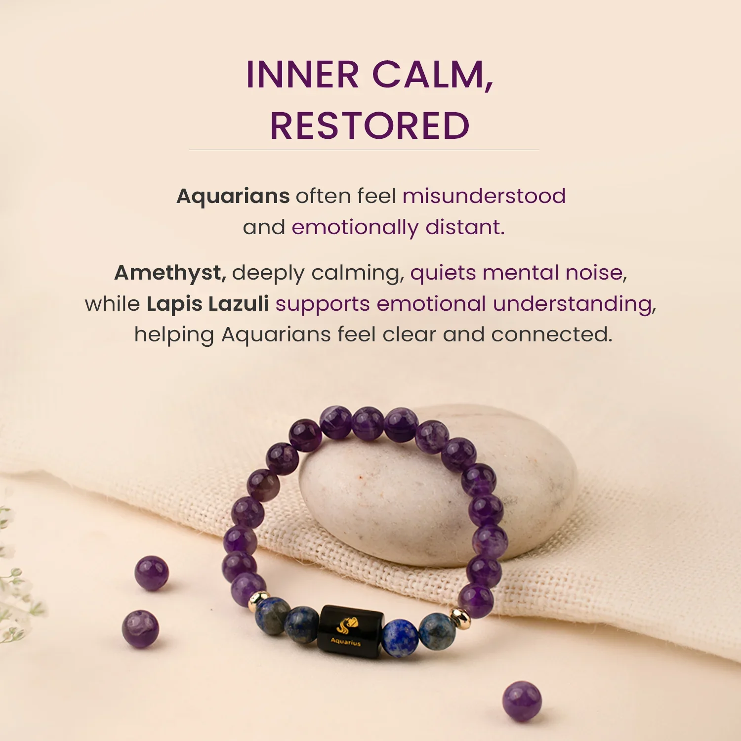 Aquarius (कुंभ राशि) Zodiac Amethyst & Lapis Lazuli Bracelet - Image 6