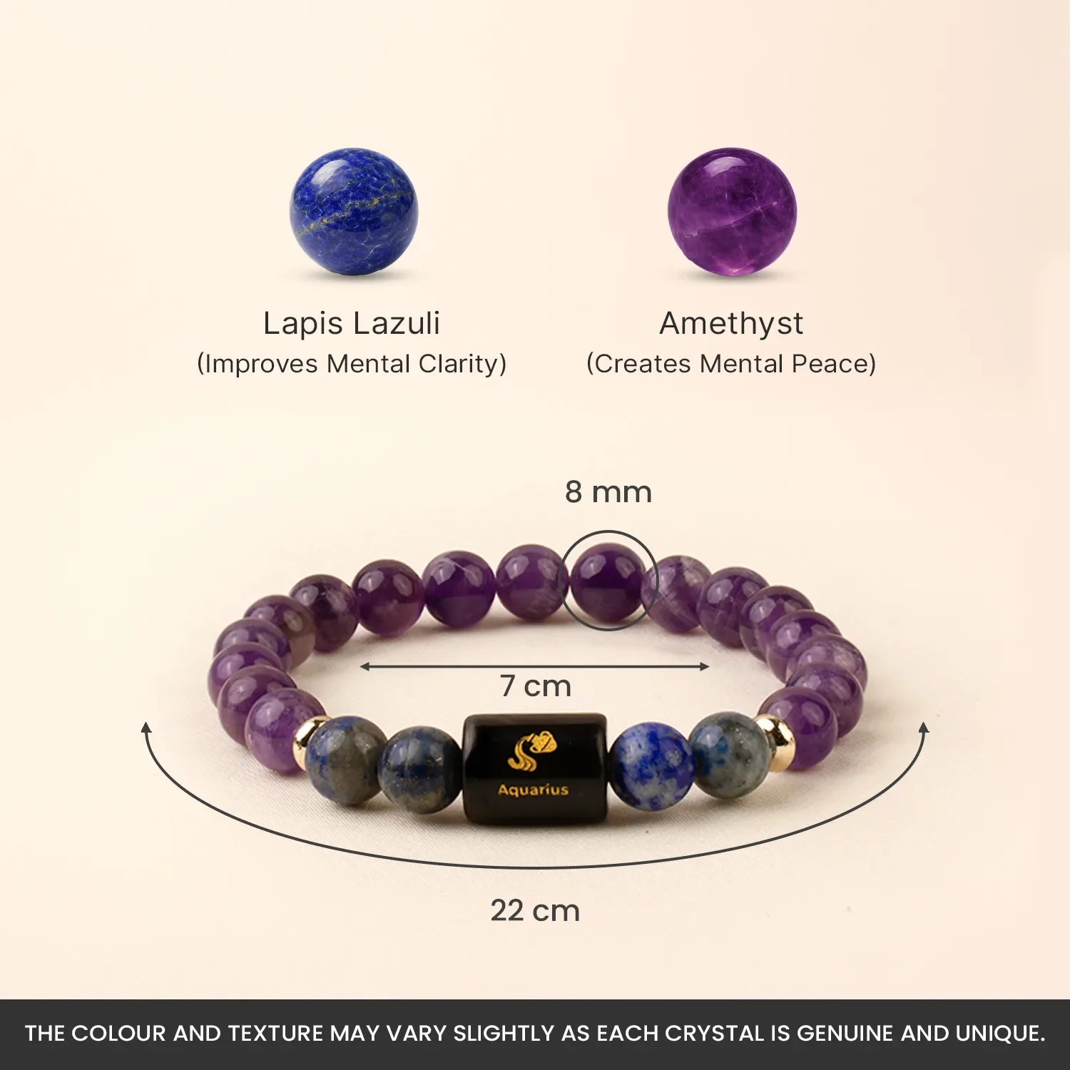 Aquarius (कुंभ राशि) Zodiac Amethyst & Lapis Lazuli Bracelet - Image 9