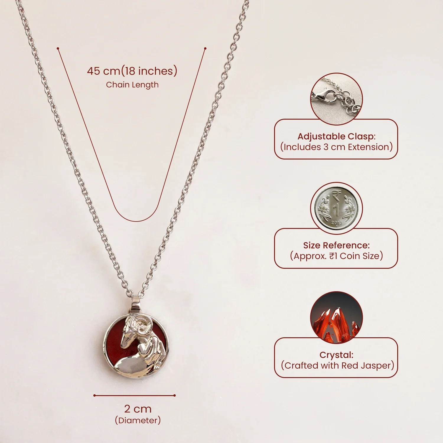 Aries Pendant (मेष राशि) with Red Jasper Stone - Image 9