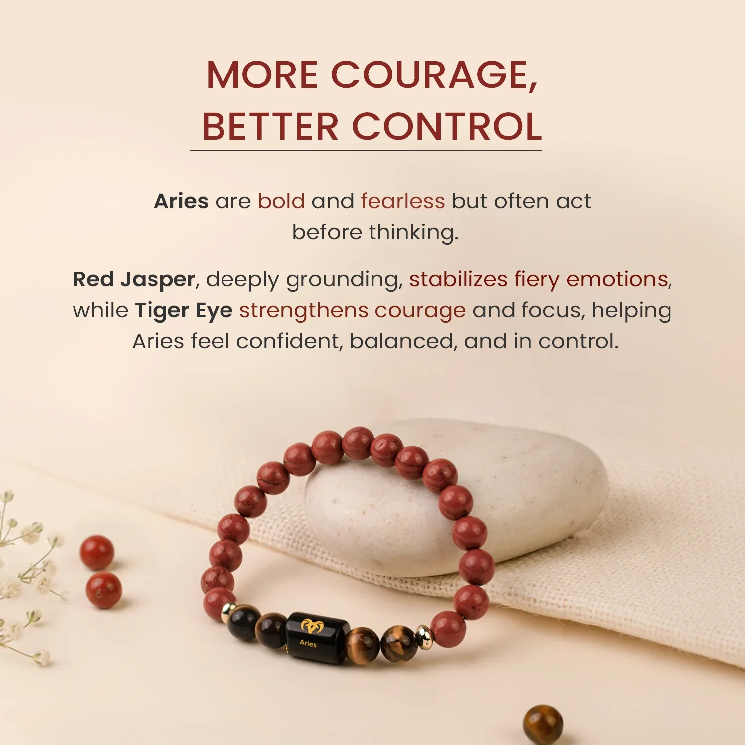 Aries (मेष राशि) Zodiac Red Jasper & Tiger Eye Bracelet - Image 6