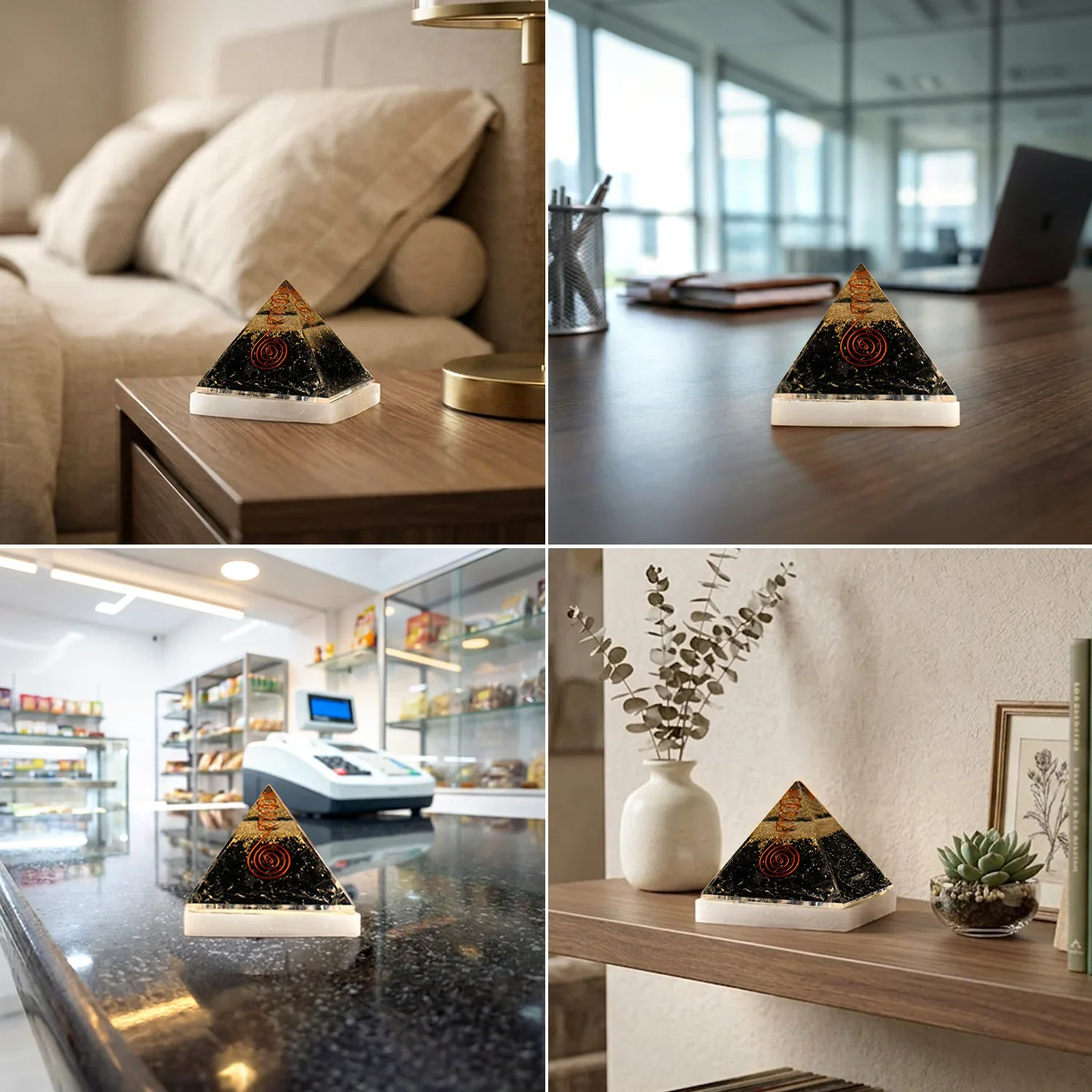 Black Obsidian Pyramid with Free Raw Square Selenite Plate - Image 12