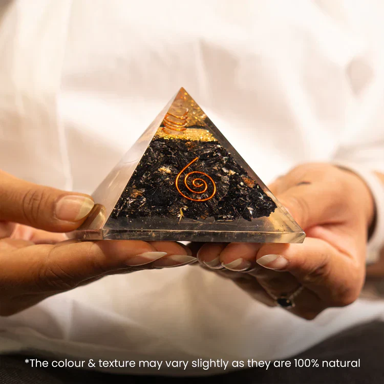 Black Obsidian Pyramid with Free Raw Square Selenite Plate - Image 4