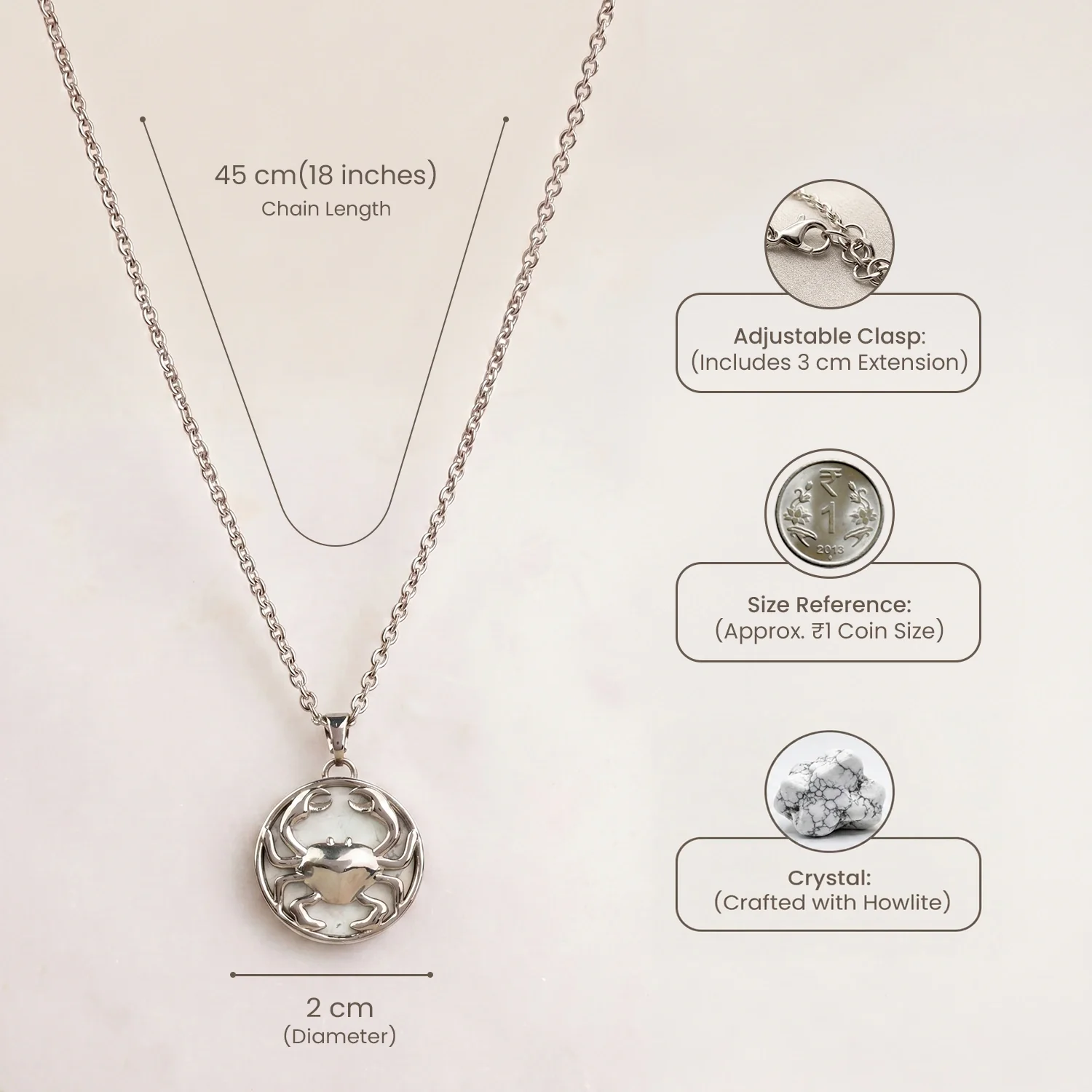 Cancer Pendant (कर्क राशि) with Howlite - Image 9
