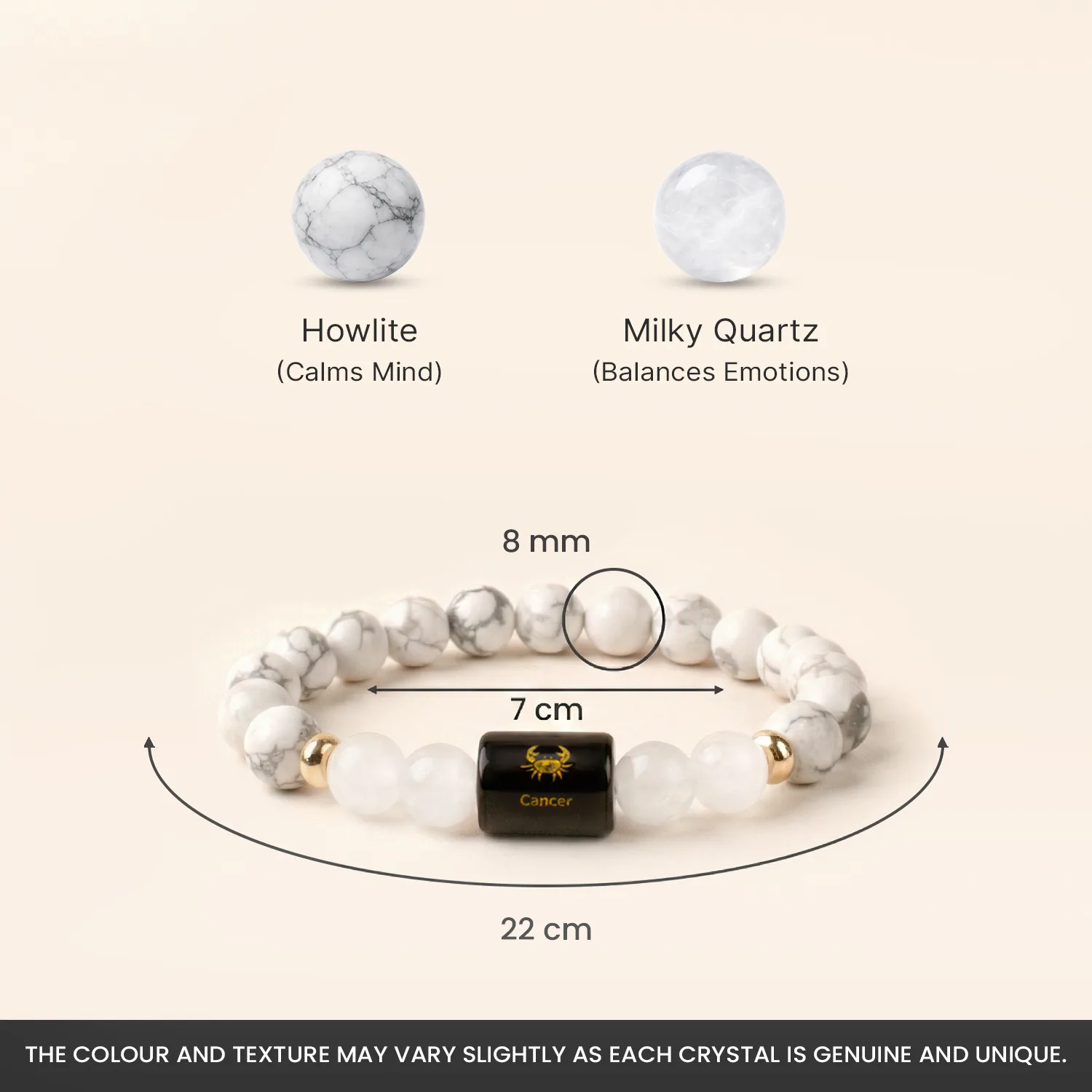 Cancer (कर्क राशि) Zodiac Howlite & Milky Quartz Bracelet - Image 9