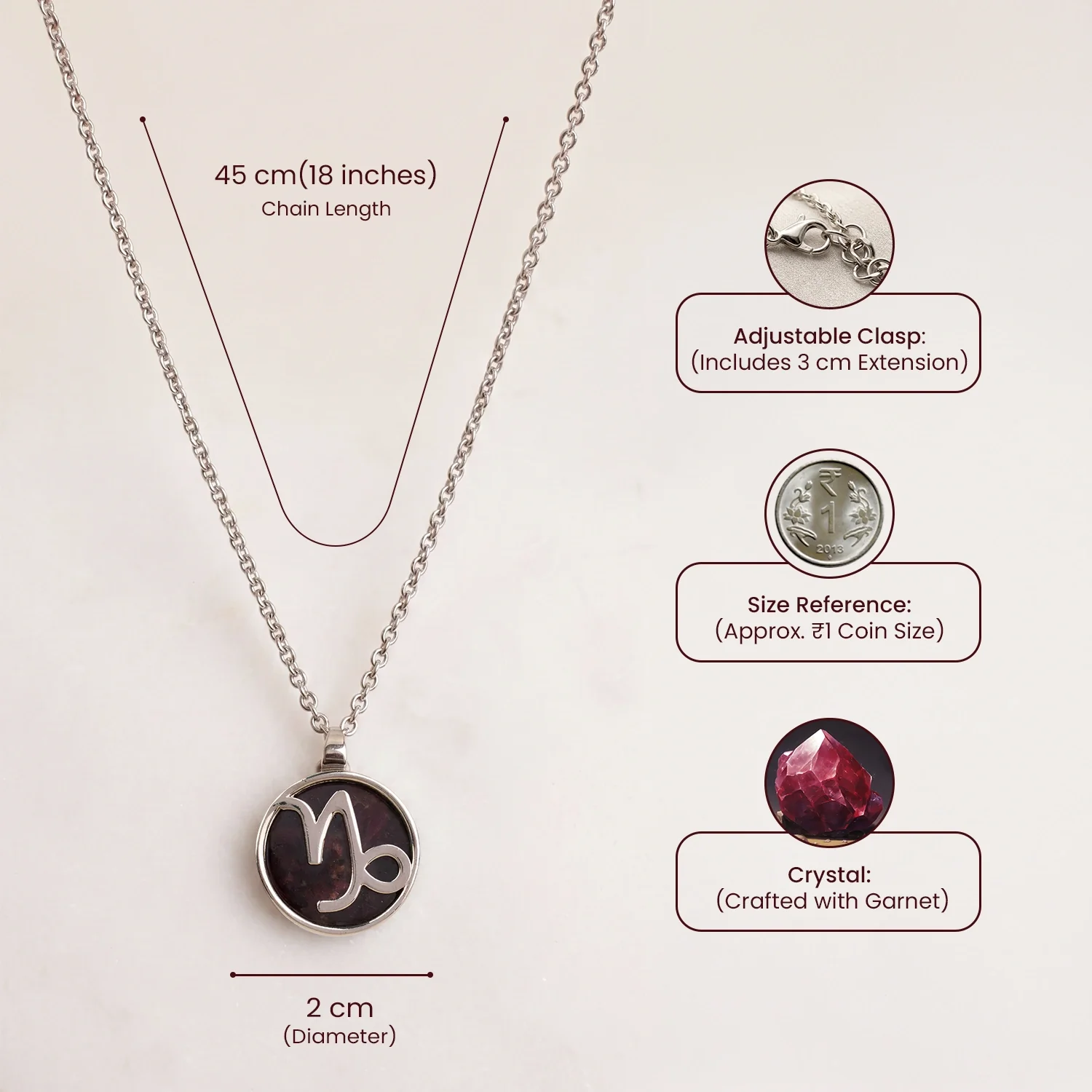 Capricorn Pendant (मकर राशि) with Garnet - Image 9