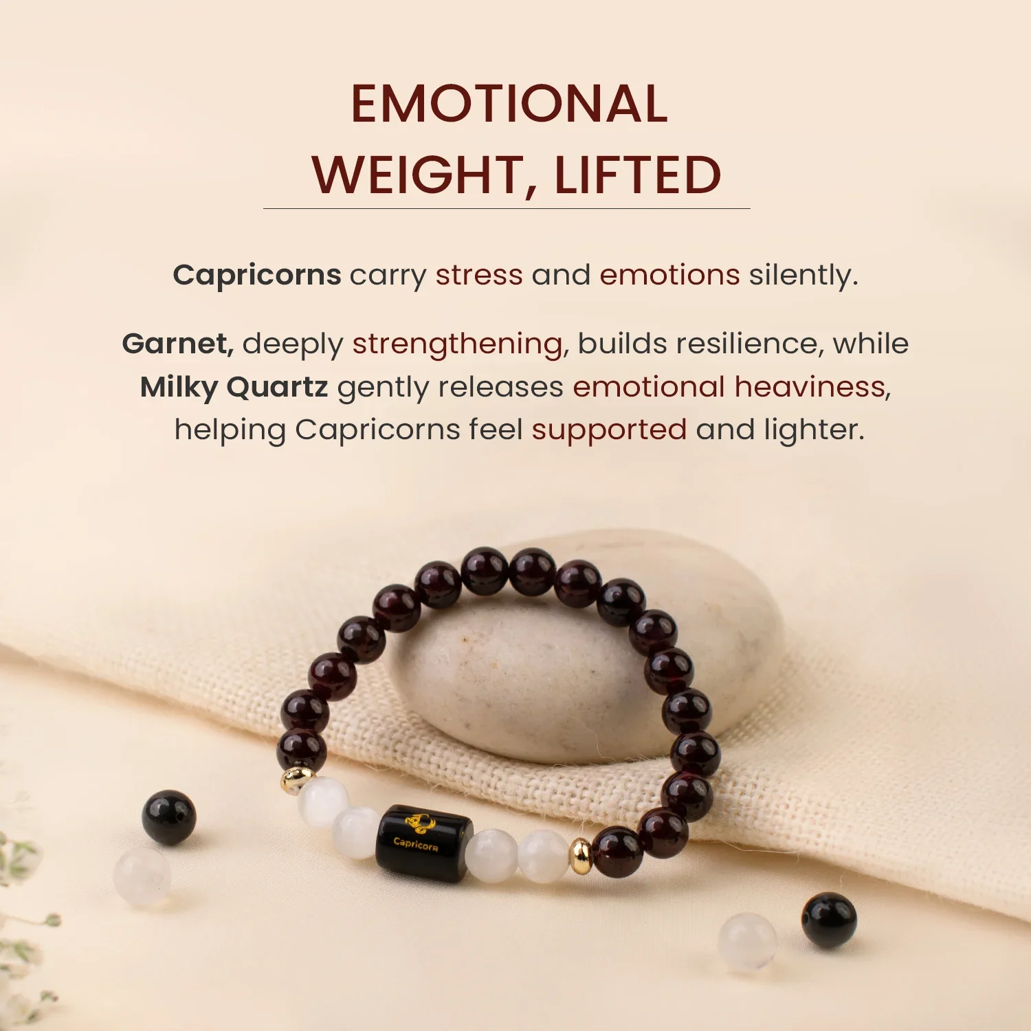 Capricorn (मकर राशि) Zodiac Garnet & Milky Quartz Bracelet - Image 6