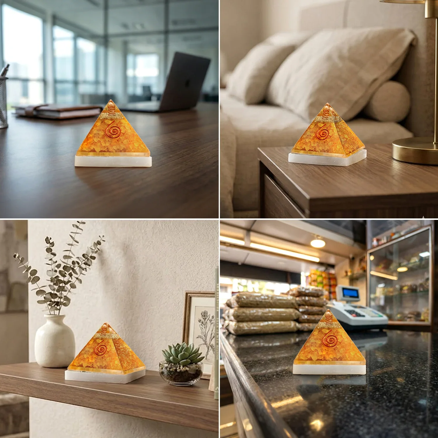 Citrine Pyramid with Free Raw Square Selenite Plate - Image 9