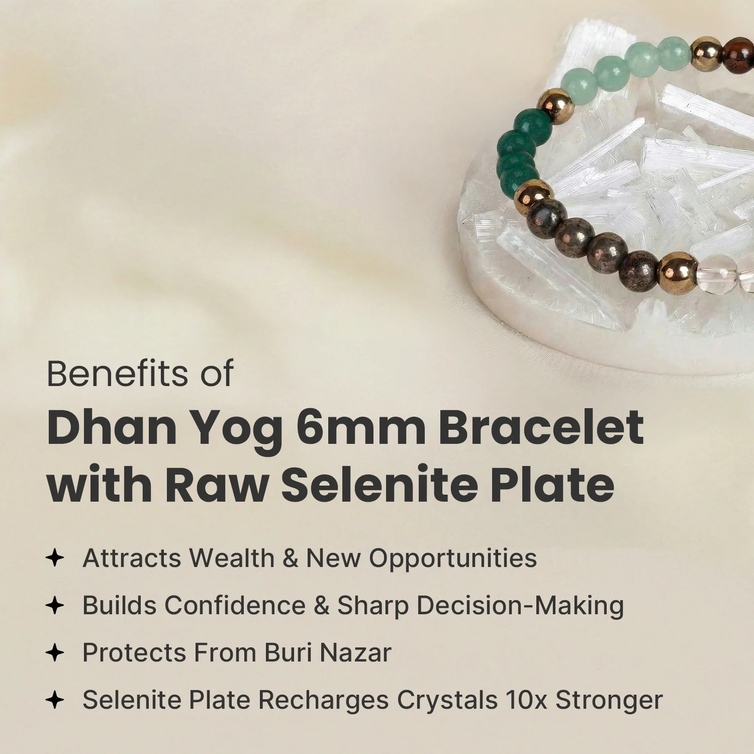 Dhan Yog 6mm Bracelet With Free Raw Selenite Plate - Image 5