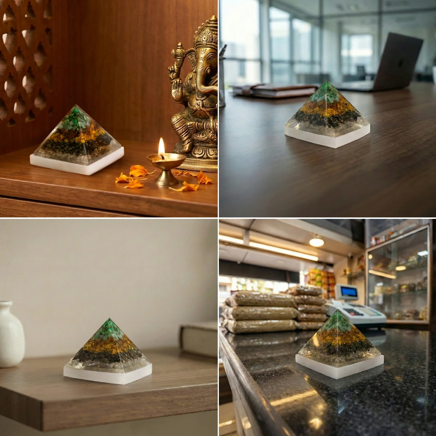 Dhan Yog Pyramid With Free Square Raw Selenite Plate - Image 8