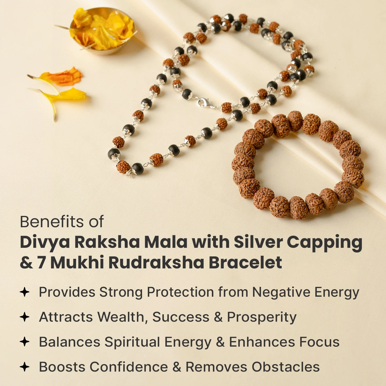 Divya Raksha Rudraksha & Karungali Mala with FREE 7 Mukhi Rudraksha Bracelet - Image 5
