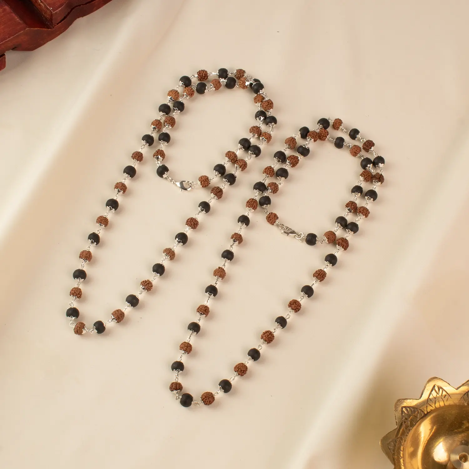 Divya Raksha Rudraksha & Karungali Mala with Silver Capping - Image 11