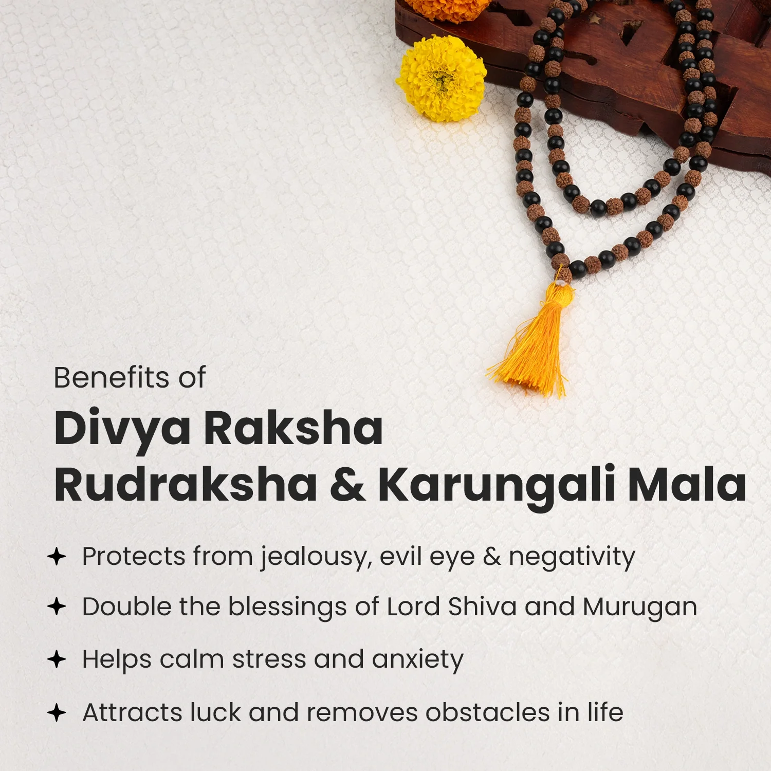 Divya Raksha Rudraksha & Karungali Mala 8mm - 108+1 Beads - Image 4