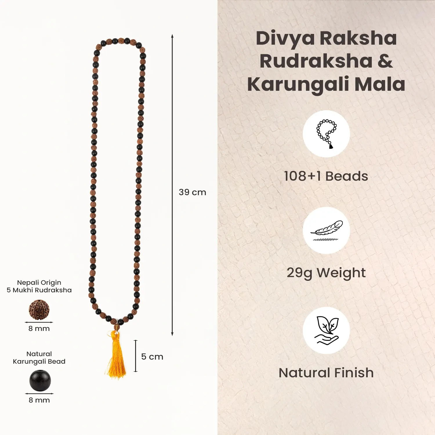 Divya Raksha Rudraksha & Karungali Mala 8mm - 108+1 Beads - Image 5