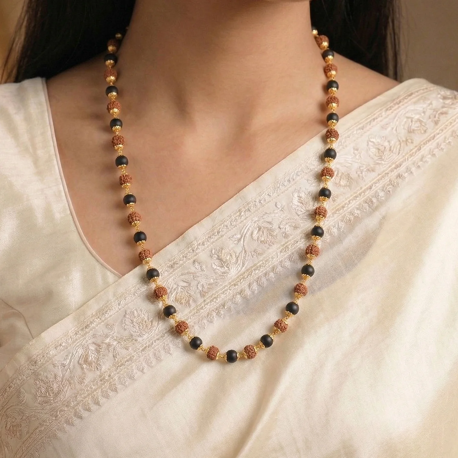 Divya Raksha Rudraksha & Karungali Mala with Gold Capping - Image 10