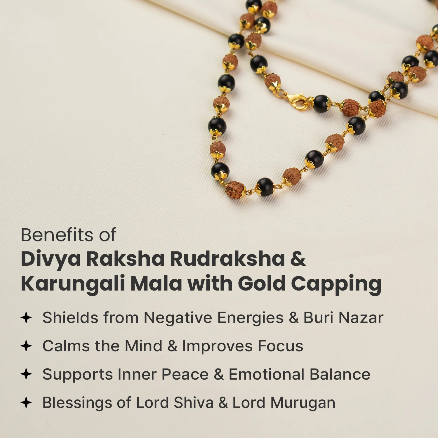 Divya Raksha Rudraksha & Karungali Mala with Gold Capping - Image 5