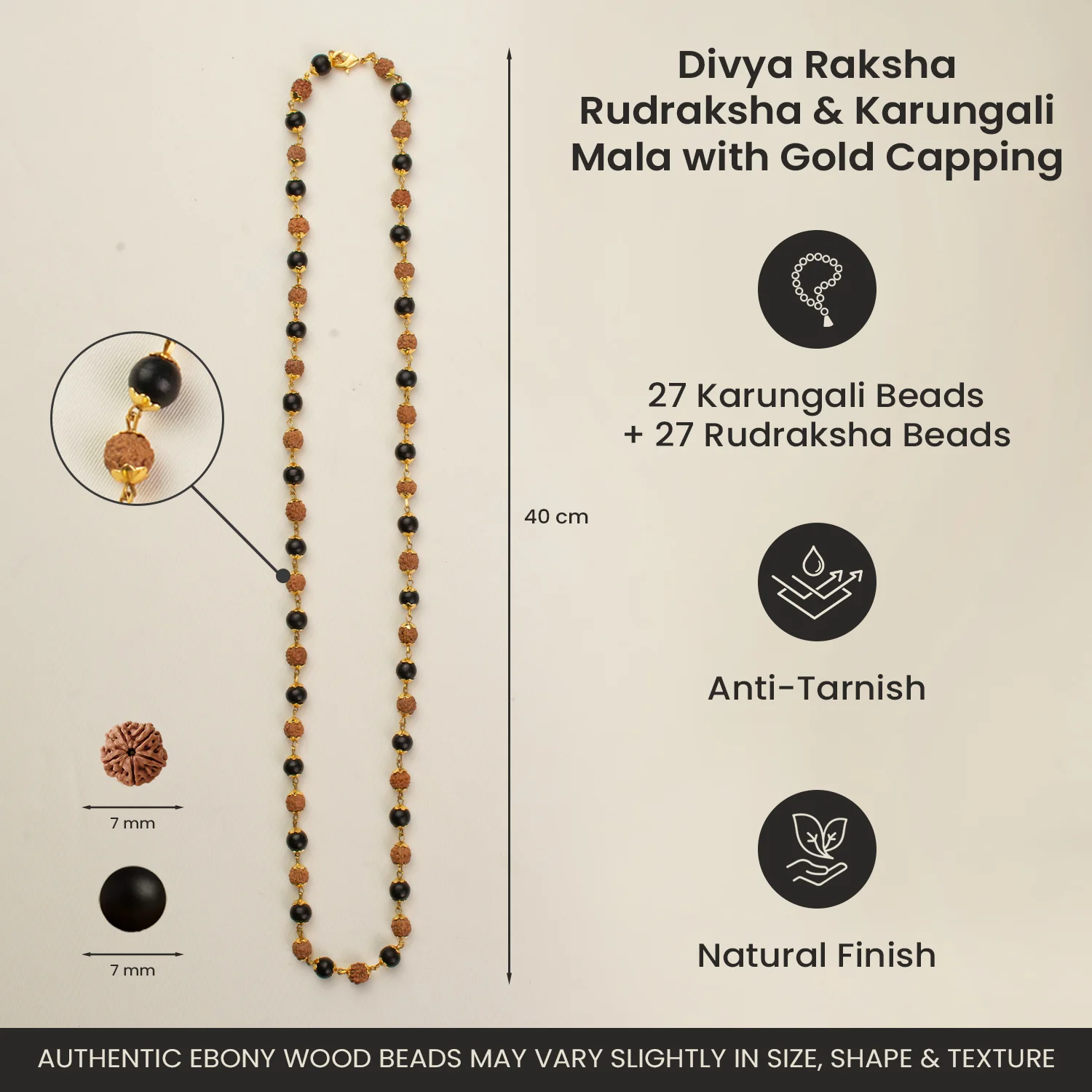 Divya Raksha Rudraksha & Karungali Mala with Gold Capping - Image 8