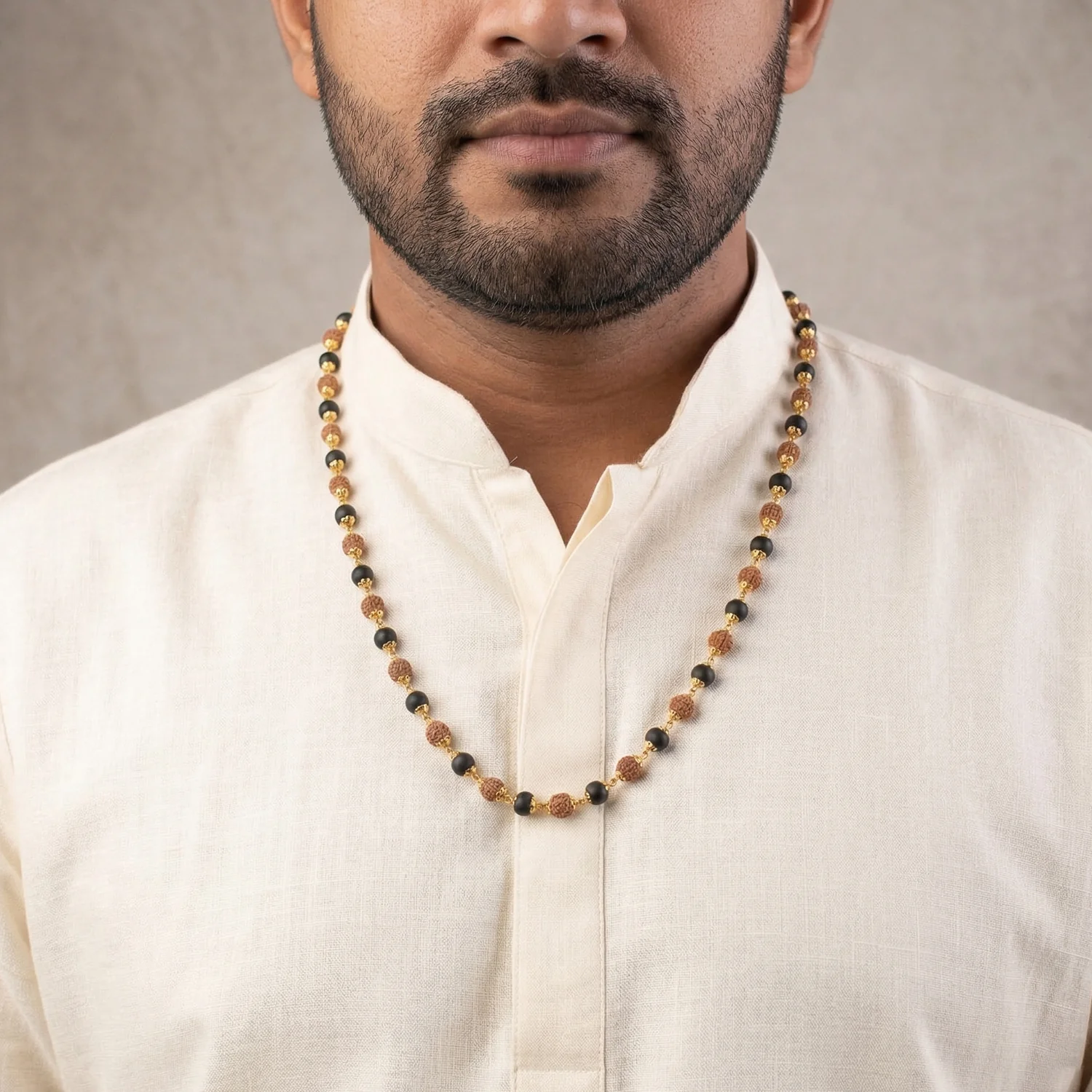 Divya Raksha Rudraksha & Karungali Mala with Gold Capping - Image 9