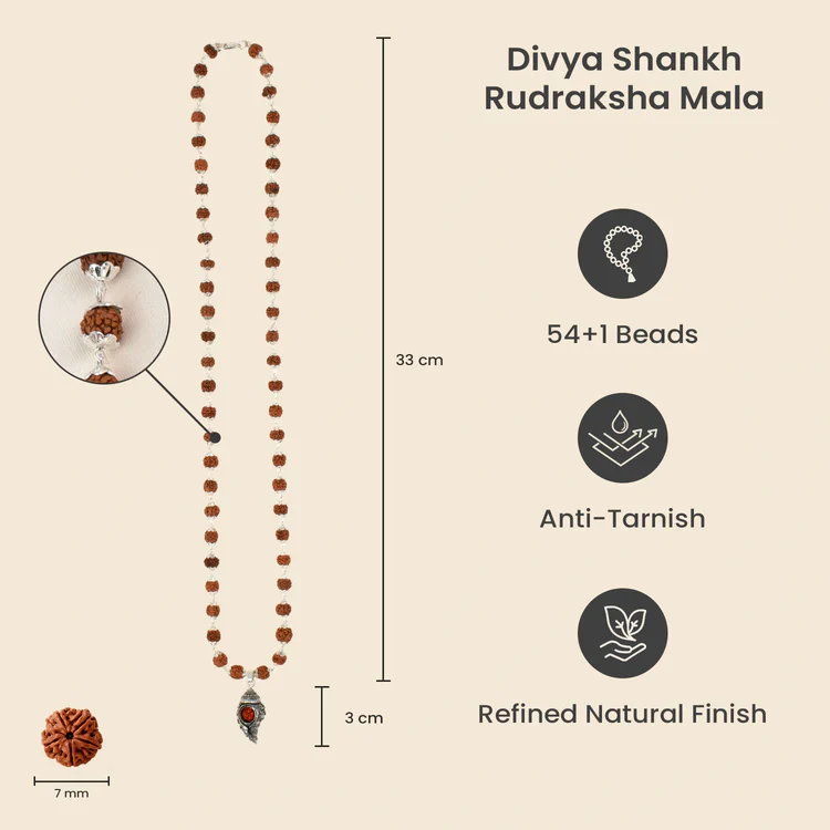 Divya Shankh Rudraksha Mala with Om Bead Karungali Mala - Image 11