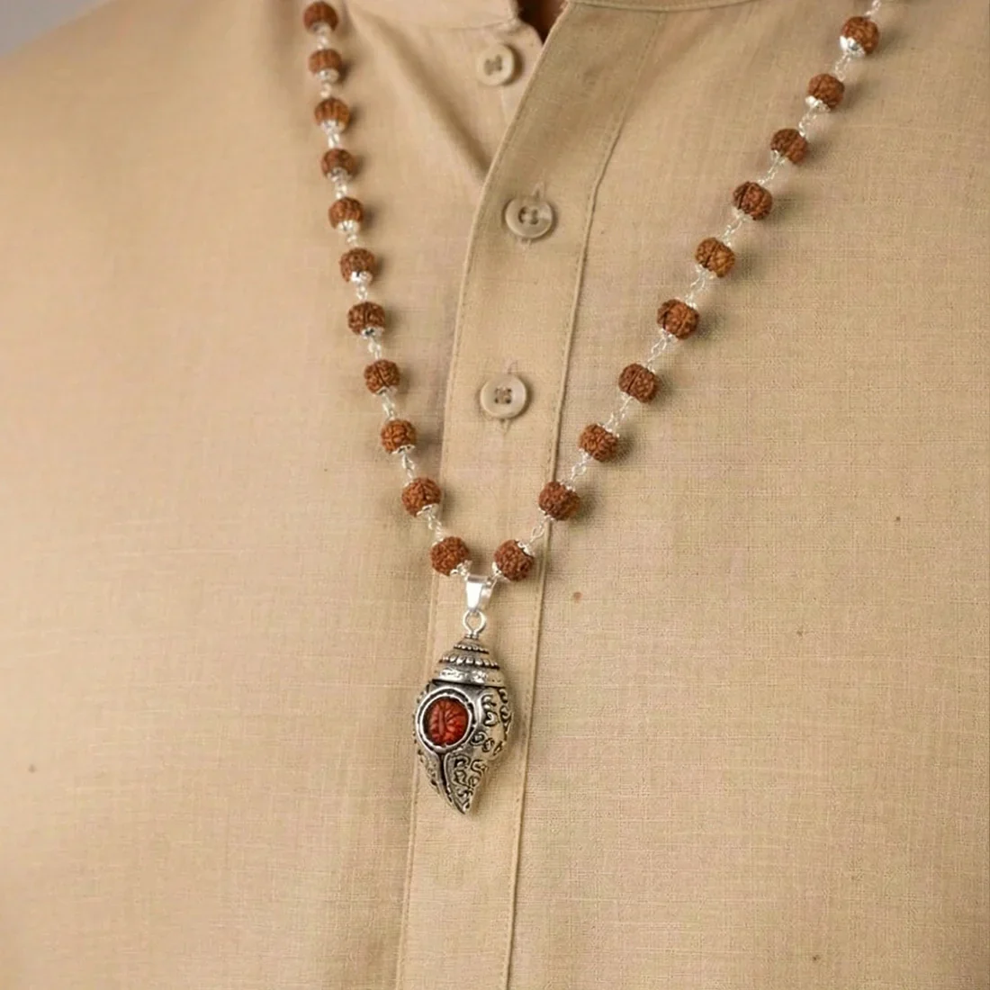 Divya Shankh Rudraksha Mala with Om Bead Karungali Mala - Image 12