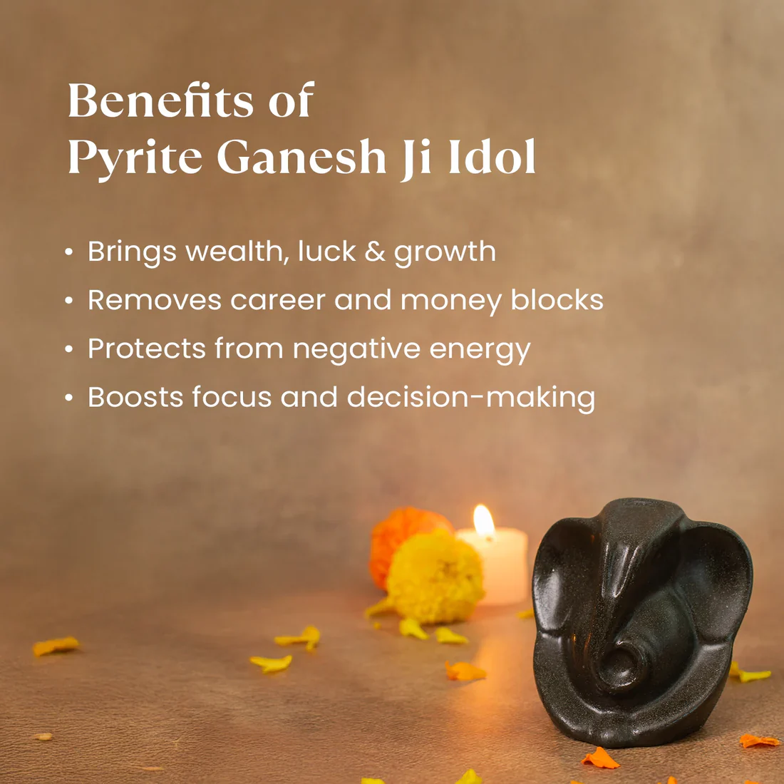 Pyrite Ganesh Ji Murti with Ganesh Mukhi Rudraksha - Image 5