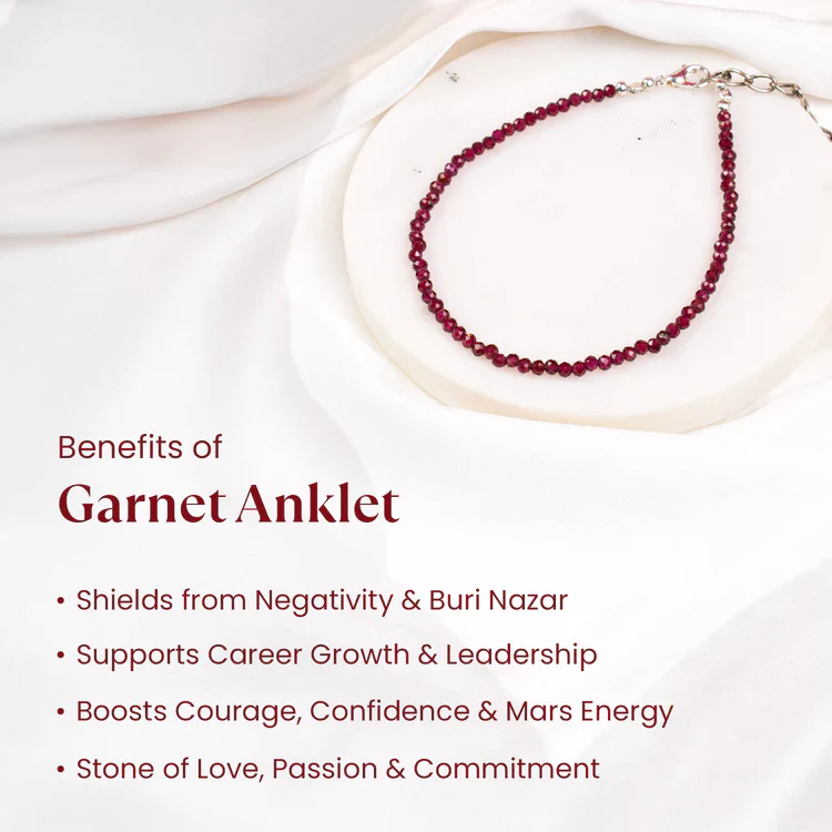 Garnet Anklet with FREE Black Tourmaline Anklet with Evil Eye Charm - Image 6