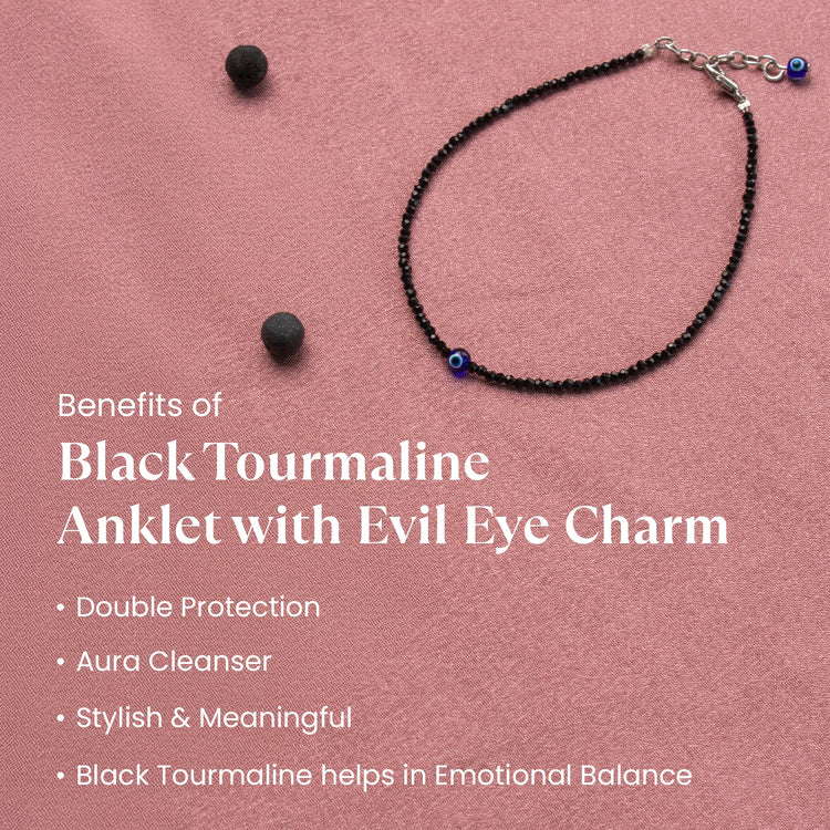 Garnet Anklet with FREE Black Tourmaline Anklet with Evil Eye Charm - Image 7