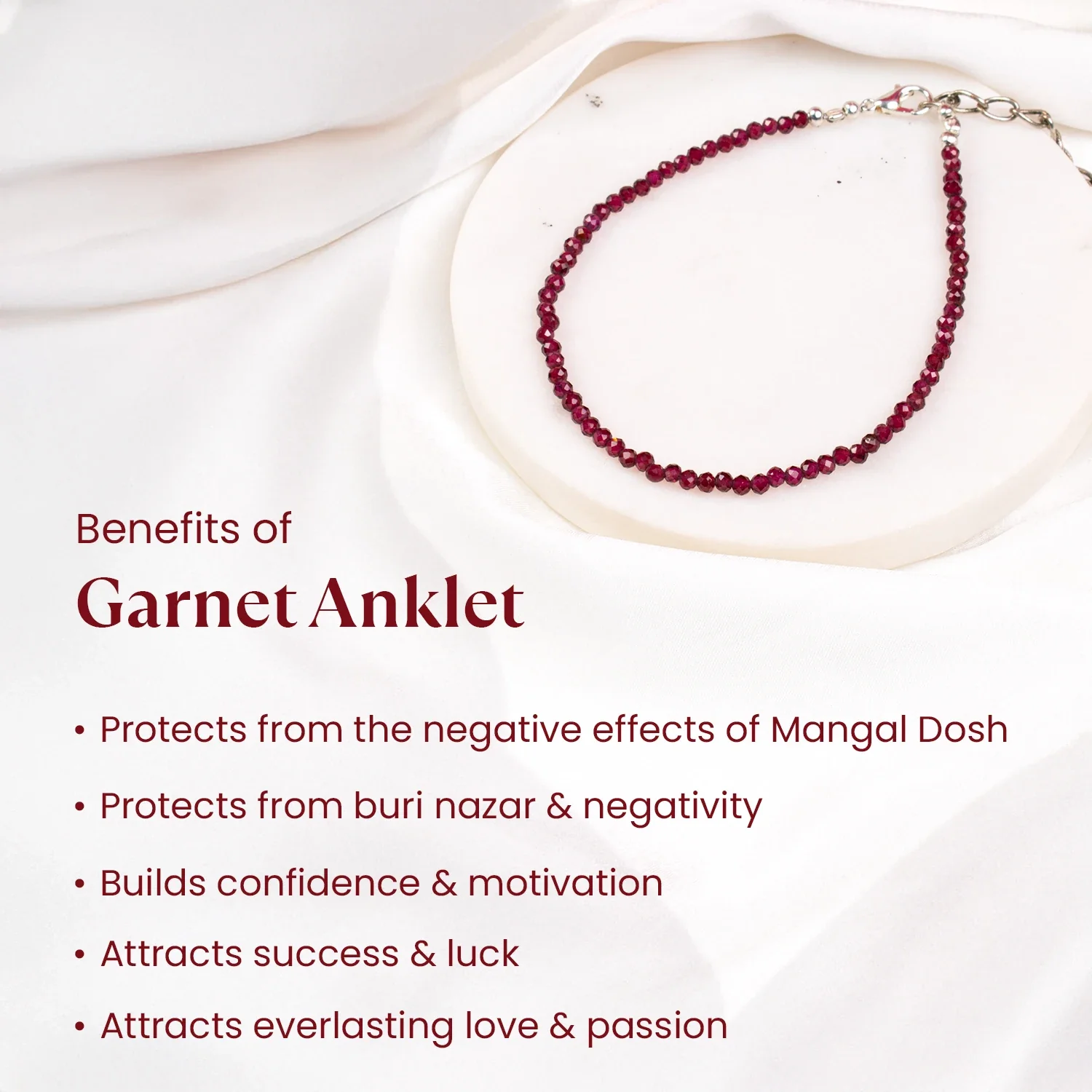 Garnet Anklet with Free Raw Selenite Plate - Image 3