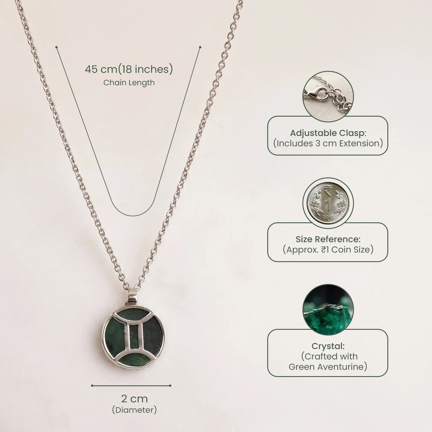 Gemini Pendant (मिथुन राशि) with Green Aventurine - Image 9