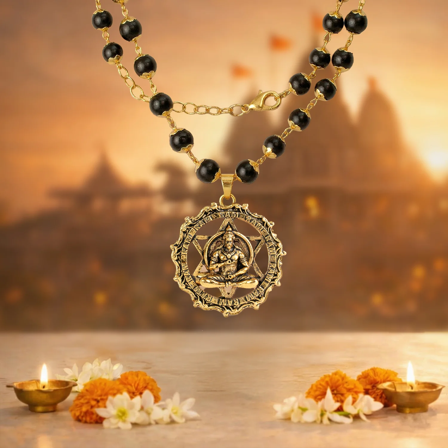 Gold-Plated Karungali Mala with Hanuman Kavach Pendant - Image 11