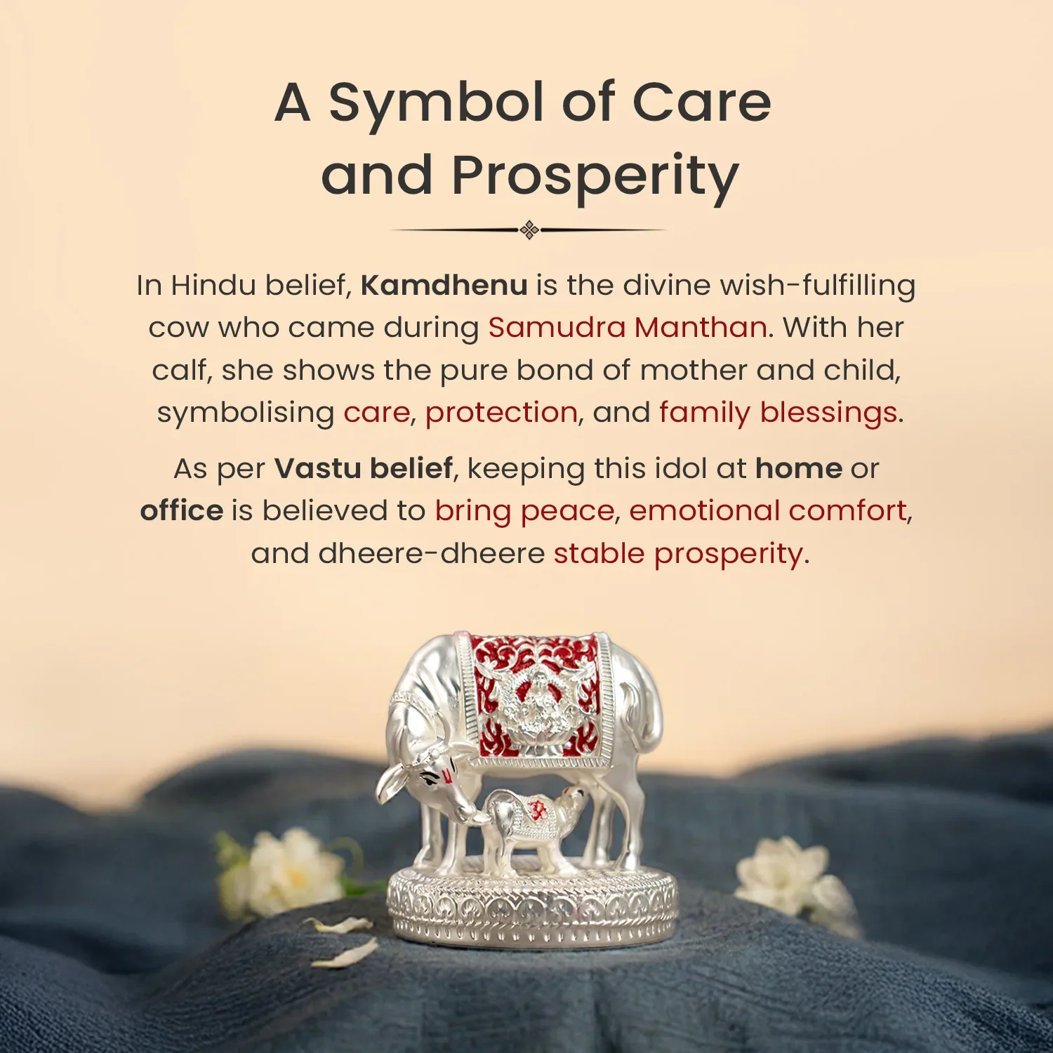 999 Silver Plated Kamdhenu Cow with Calf Idol - Image 3