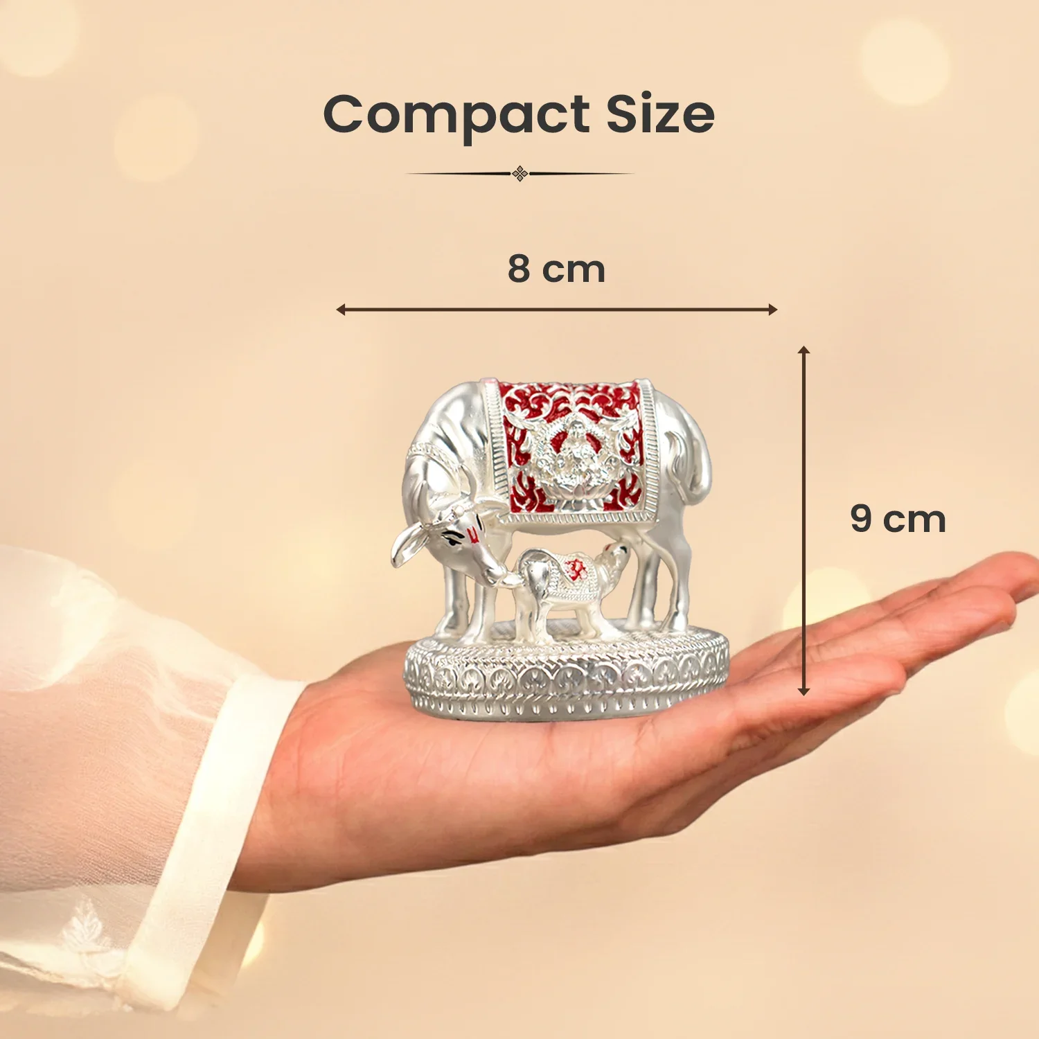999 Silver Plated Kamdhenu Cow with Calf Idol - Image 6
