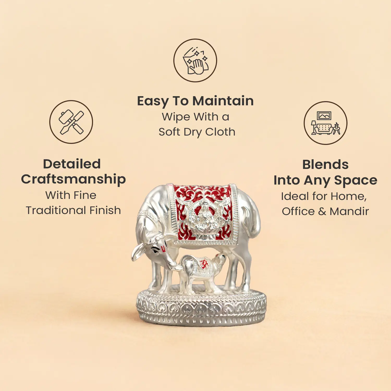 999 Silver Plated Kamdhenu Cow with Calf Idol - Image 7