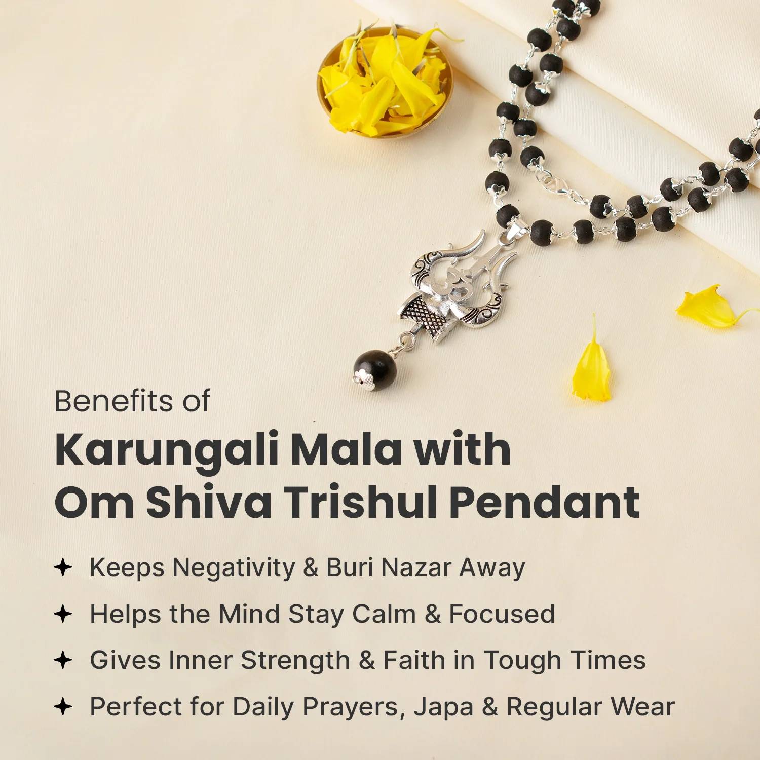 Karungali Mala with Om Shiva Trishul Pendant - Image 5