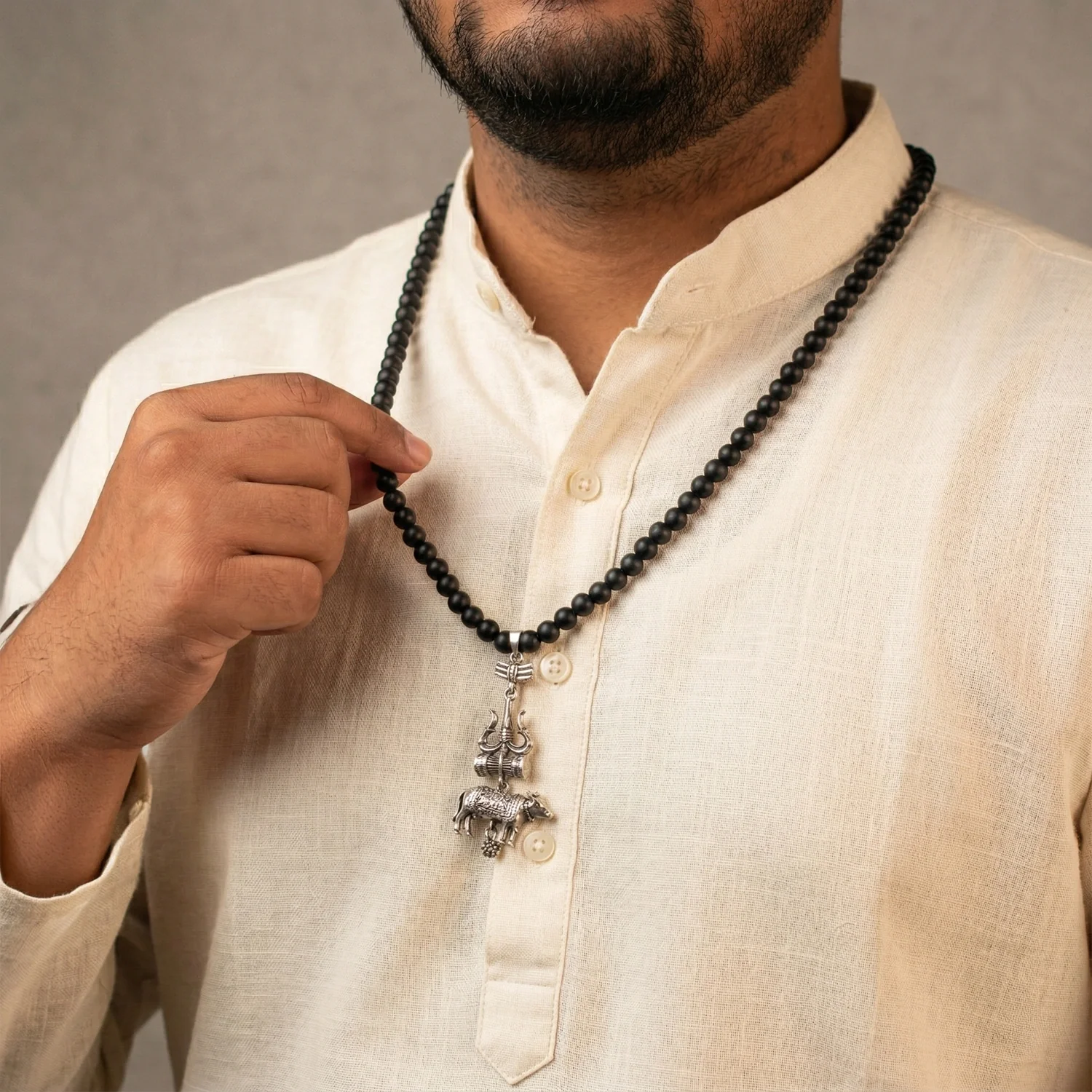 Karungali Mala with Shiv Trishul Nandi Pendant