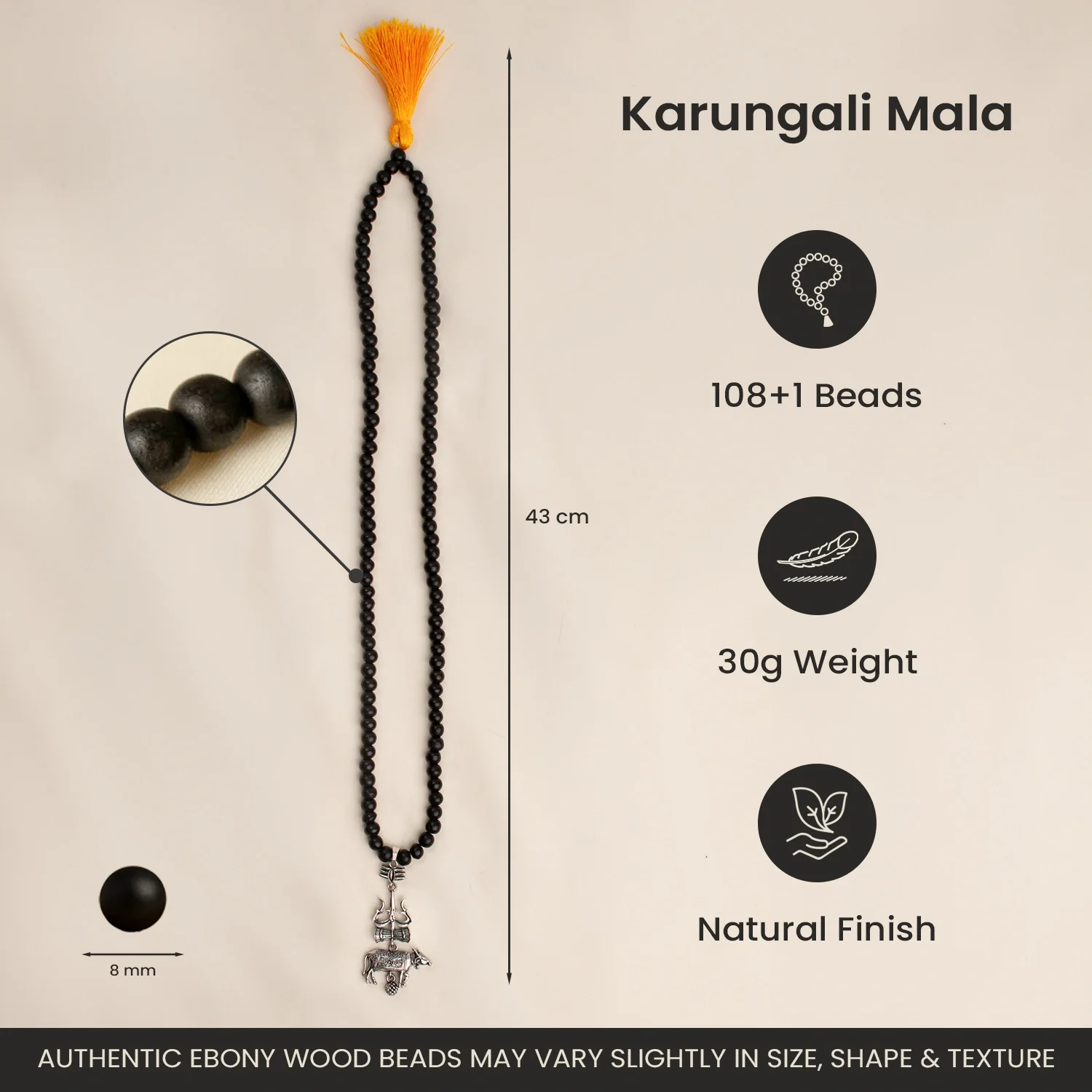 Karungali Mala with Shiv Trishul Nandi Pendant - Image 8