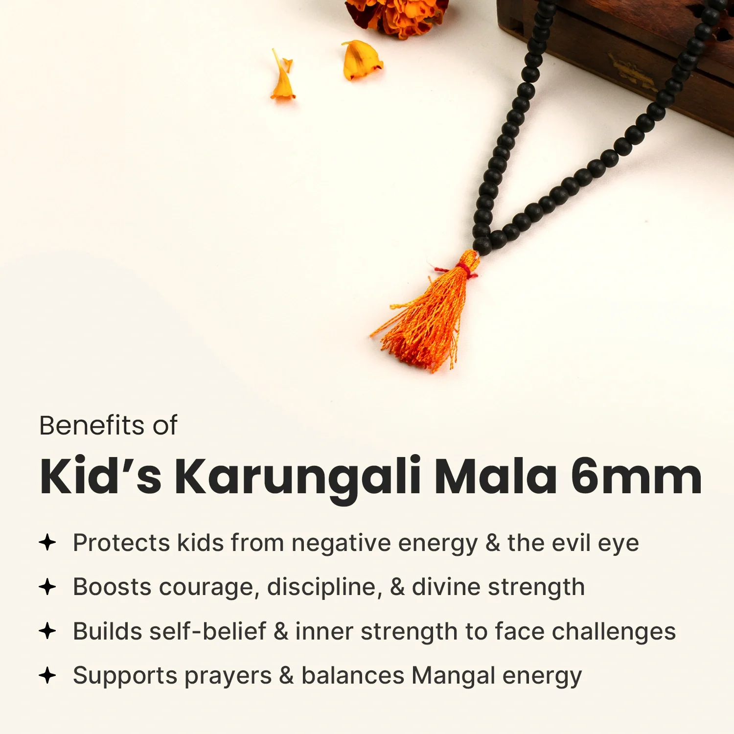 Karungali Malai 6mm for Kids (108+1 Beads) Original Ebony Wood (Govt. Certified) - Image 3