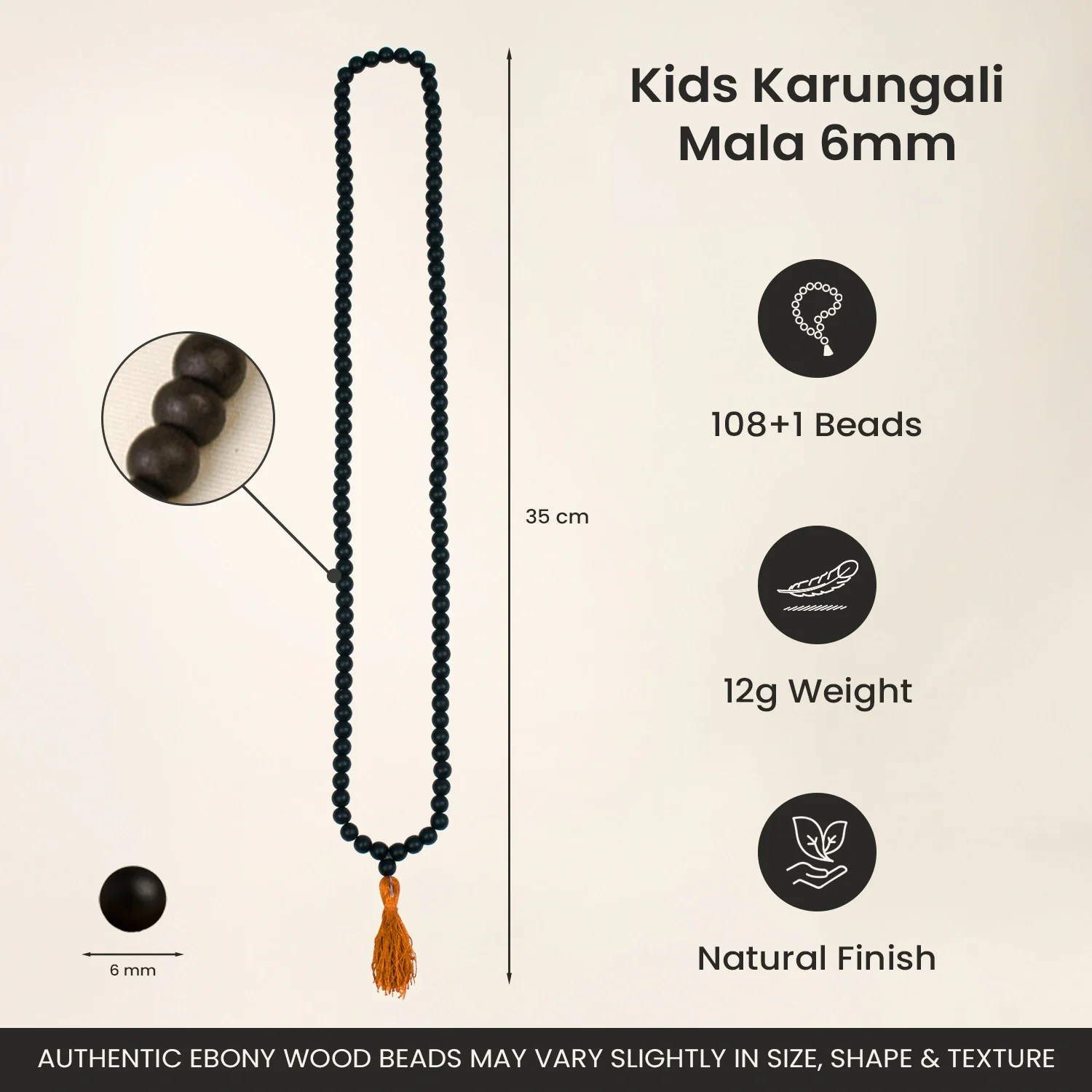 Karungali Malai 6mm for Kids (108+1 Beads) Original Ebony Wood (Govt. Certified) - Image 8