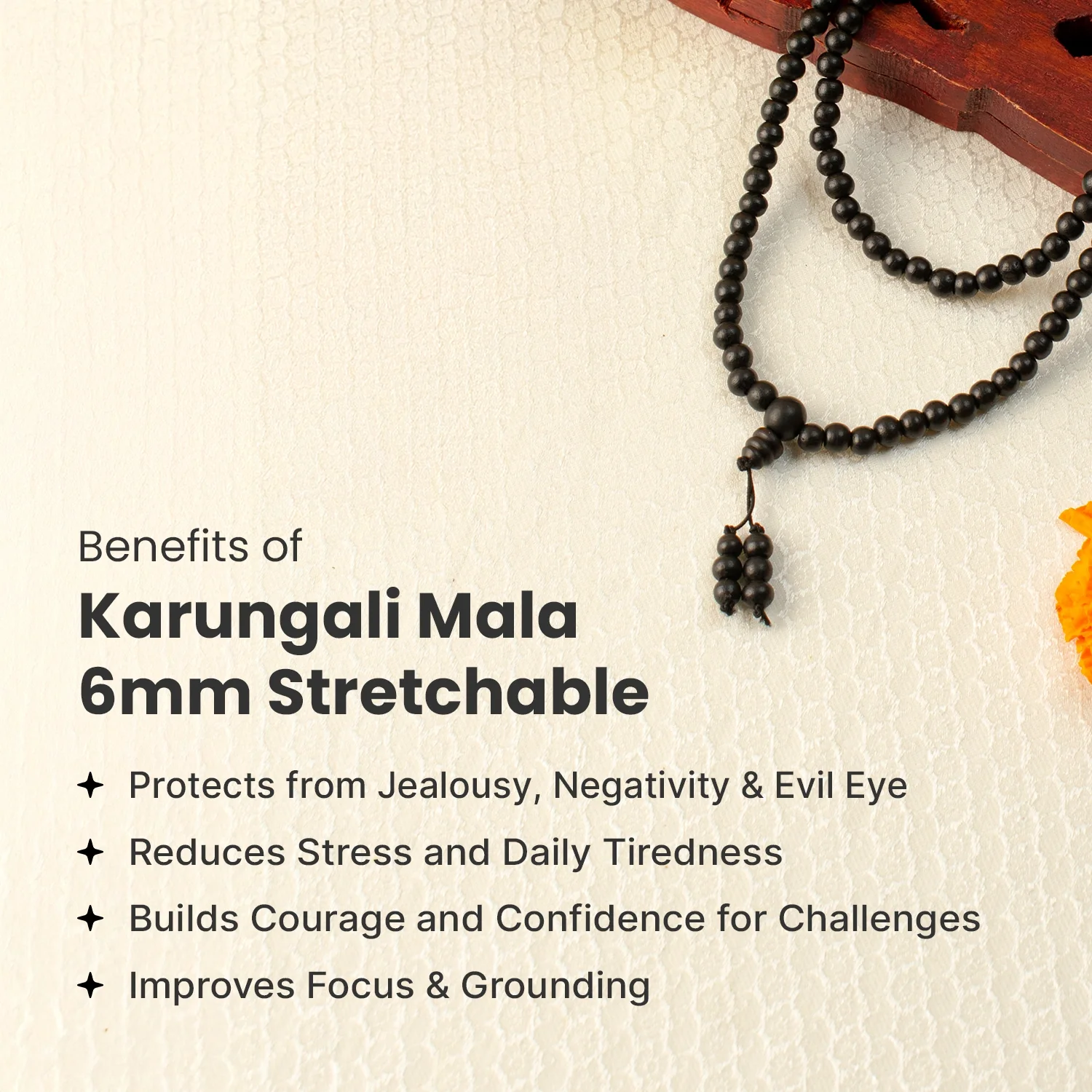 Karungali Malai 6mm Stretchable - 108+1 Beads (Original Ebony Wood) - Image 3