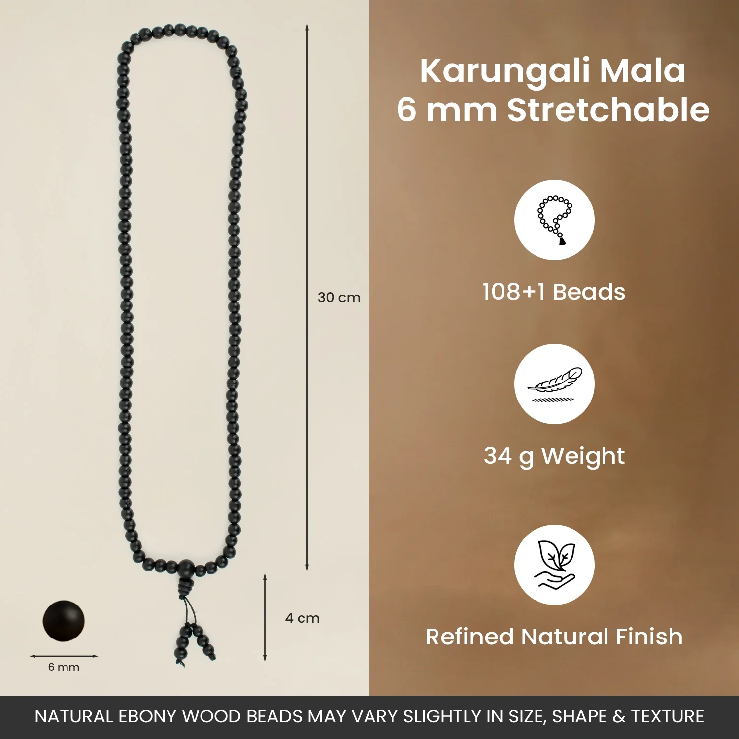 Karungali Malai 6mm Stretchable - 108+1 Beads (Original Ebony Wood) - Image 8