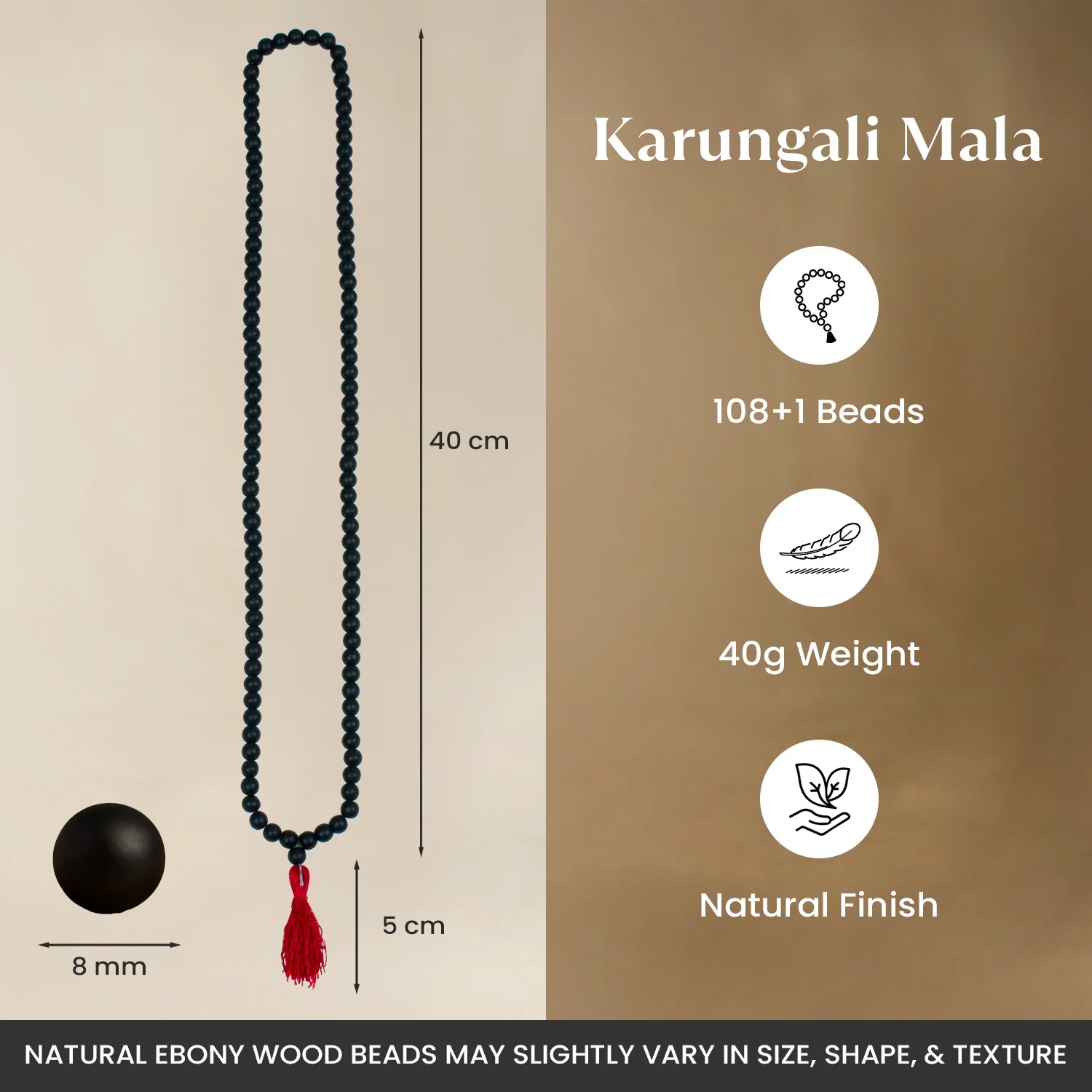 Karungali Malai 8mm – 108+1 Authentic Ebony Wood Beads (Govt. Certified) - Image 5