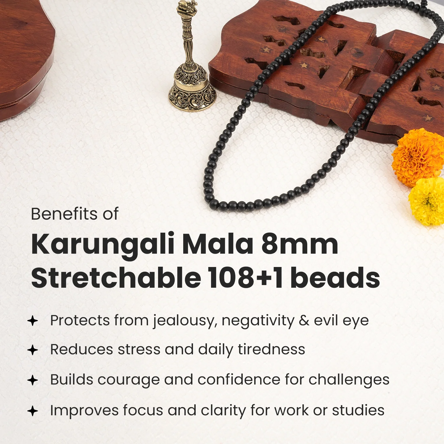 Karungali Malai 8mm Stretchable - 108+1 Beads (Original Ebony Wood) - Image 4