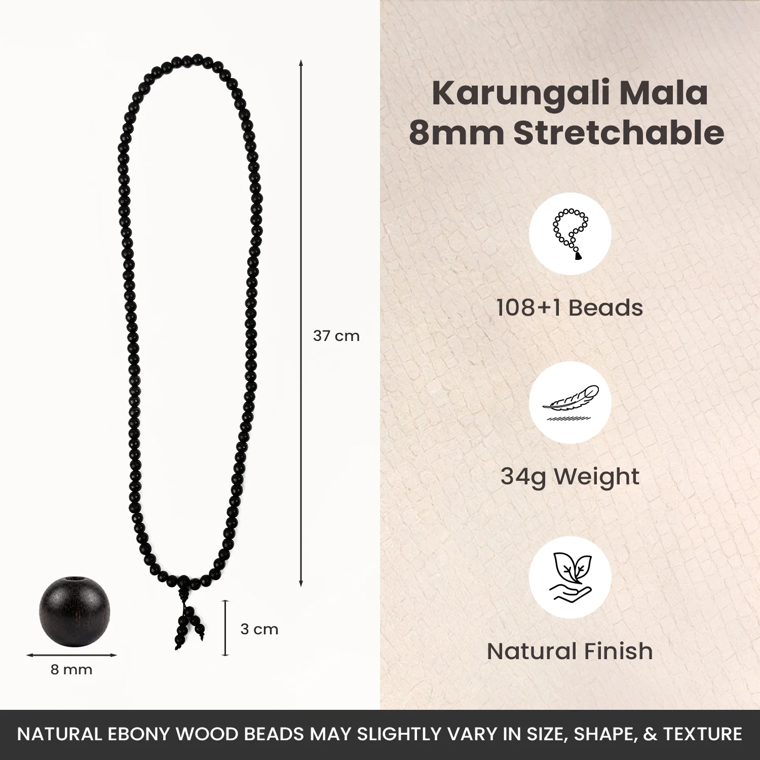 Karungali Malai 8mm Stretchable - 108+1 Beads (Original Ebony Wood) - Image 5